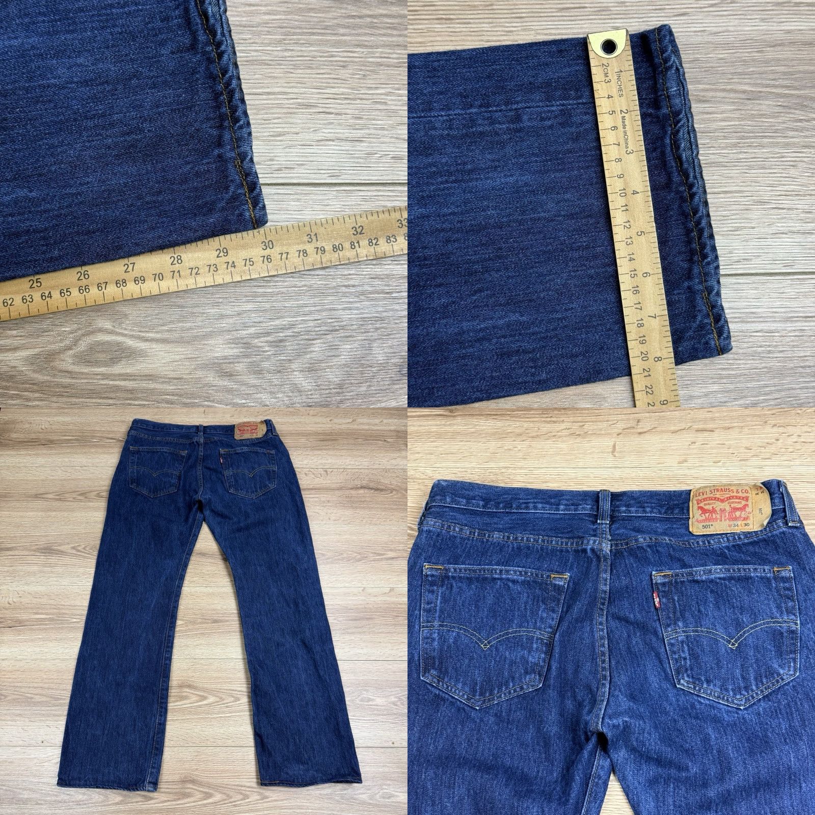 Levi's Levi’s 501 Original Fit Jeans Men 34x30 Dark Blue Button Fly Straight Leg Denim Blue Jeans Men’s Regular Cotton 34 30 Size US 34 / EU 50 - 8 Thumbnail