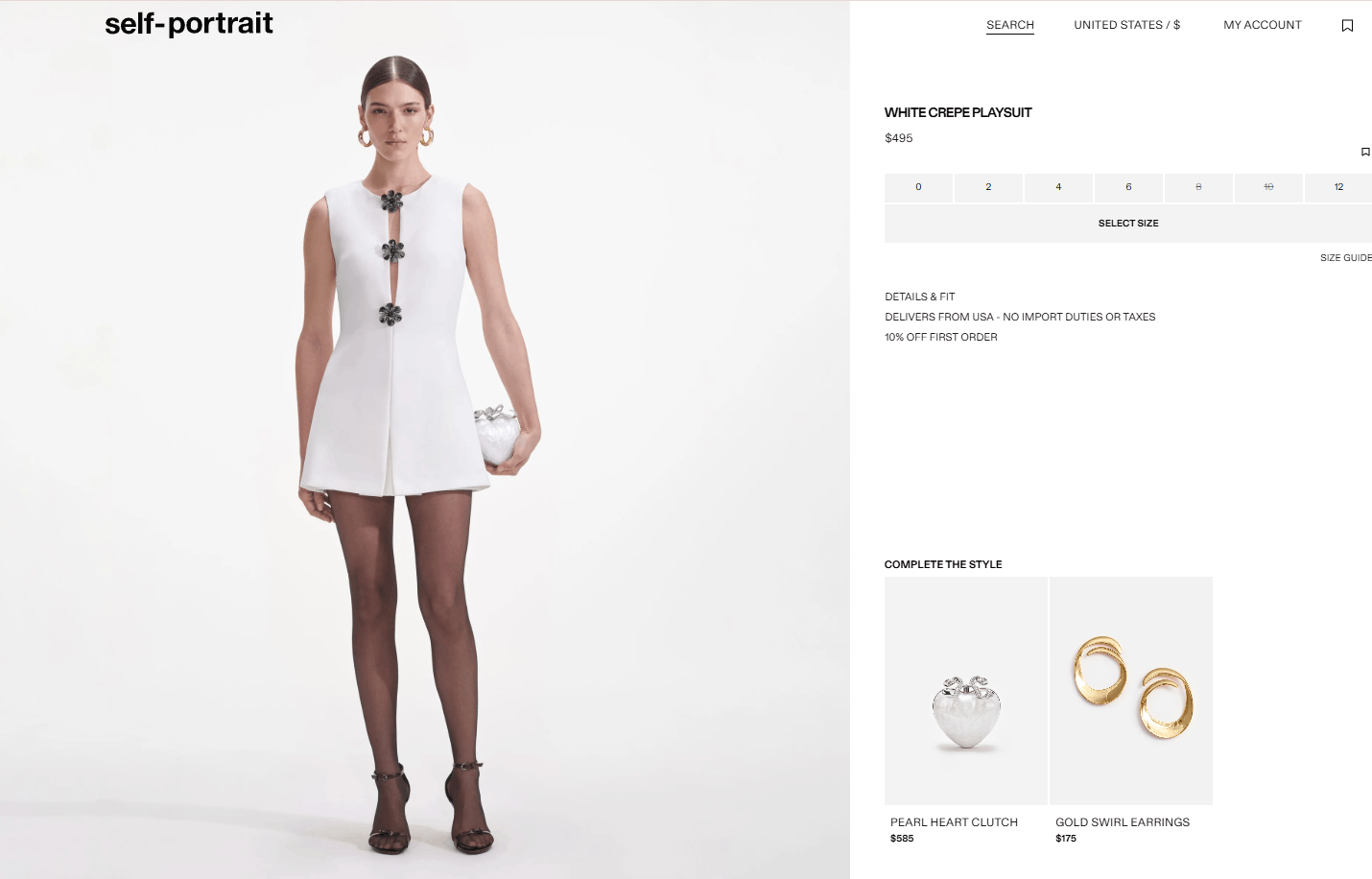 Self-Portrait White Crepe Playsuit Size XS / US 0-2 / IT 36-38 - 22 Thumbnail