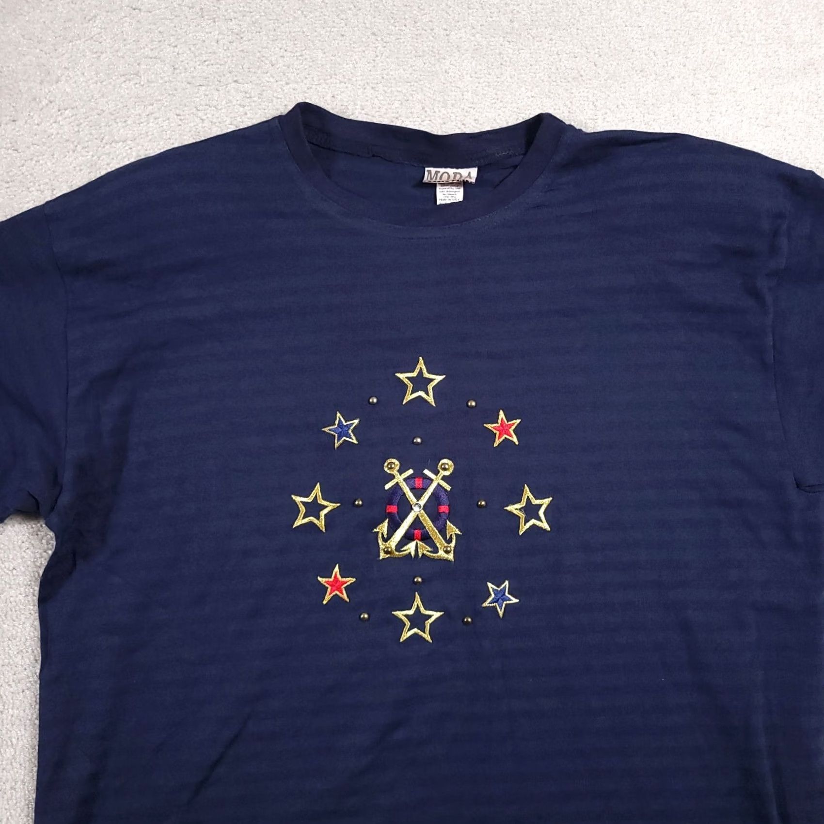 Vintage VINTAGE Moda Bazaar California T Shirt Women's OS One Size Blue Stars Anchors 90s Patriotic Shirt Womens Size ONE SIZE - 3 Thumbnail
