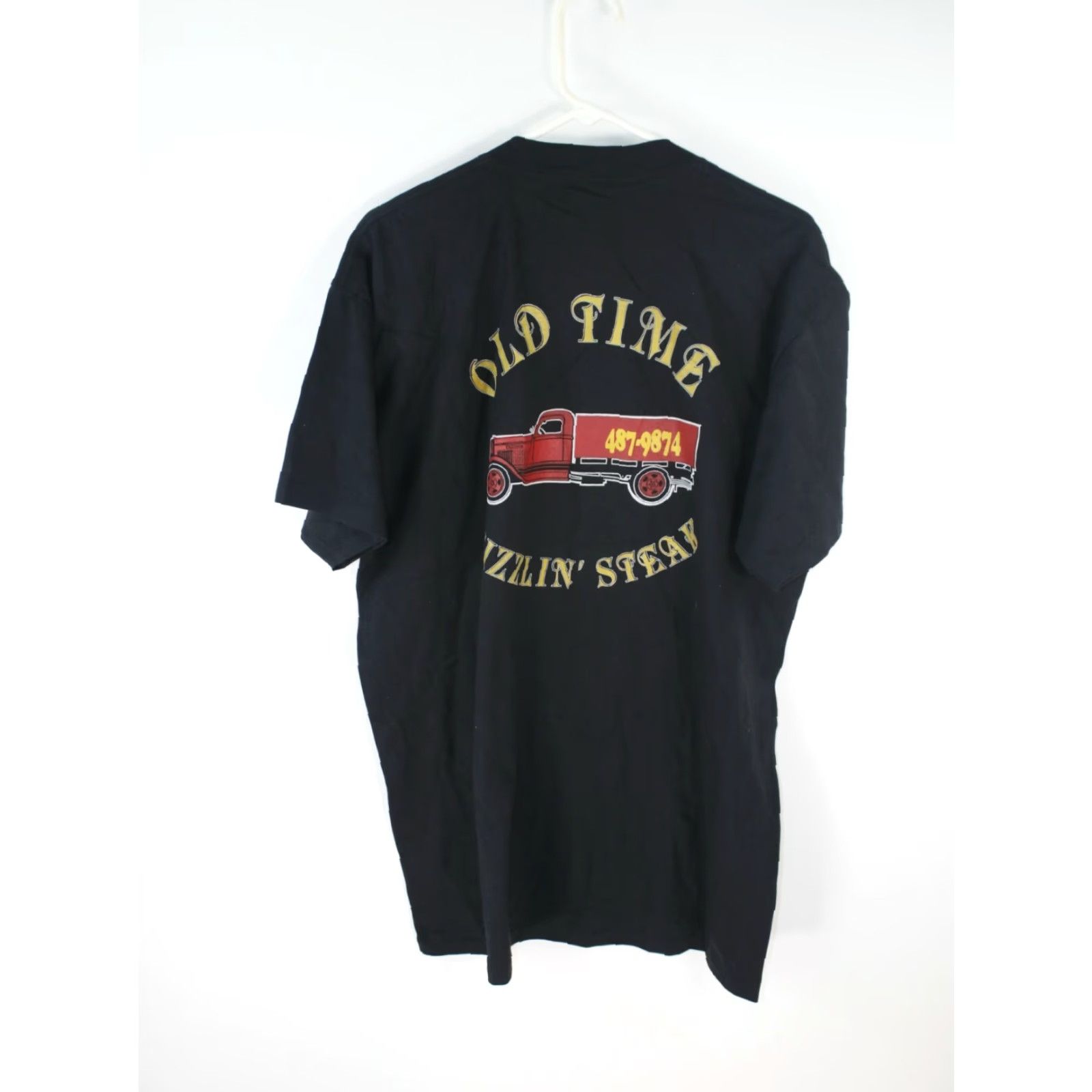 Vintage VINTAGE Sizzlin Steak Mens T-Shirt Short Sleeve Black XL 60% Cotton 40% Polyester Crew Neck Single Stitch Graphic Print Pullover Regular Fit US Seller Size US XL / EU 56 / 4 - 3 Thumbnail