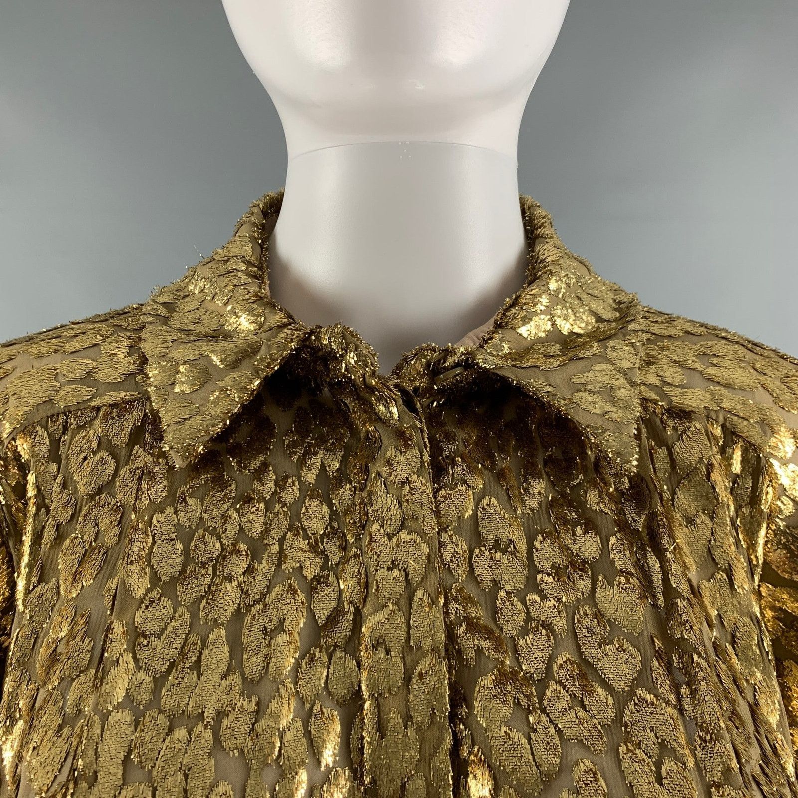 Michael Kors 4 Gold Polyester Silk Metallic Button Up Blouse Size S / US 4 / IT 40 - 2 Thumbnail