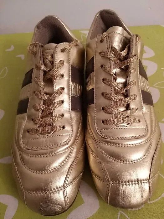 image of Dirk Bikkembergs Gold Leather Soccer Shoes Db Trainers Sneakers Football, Women's (Size 10)