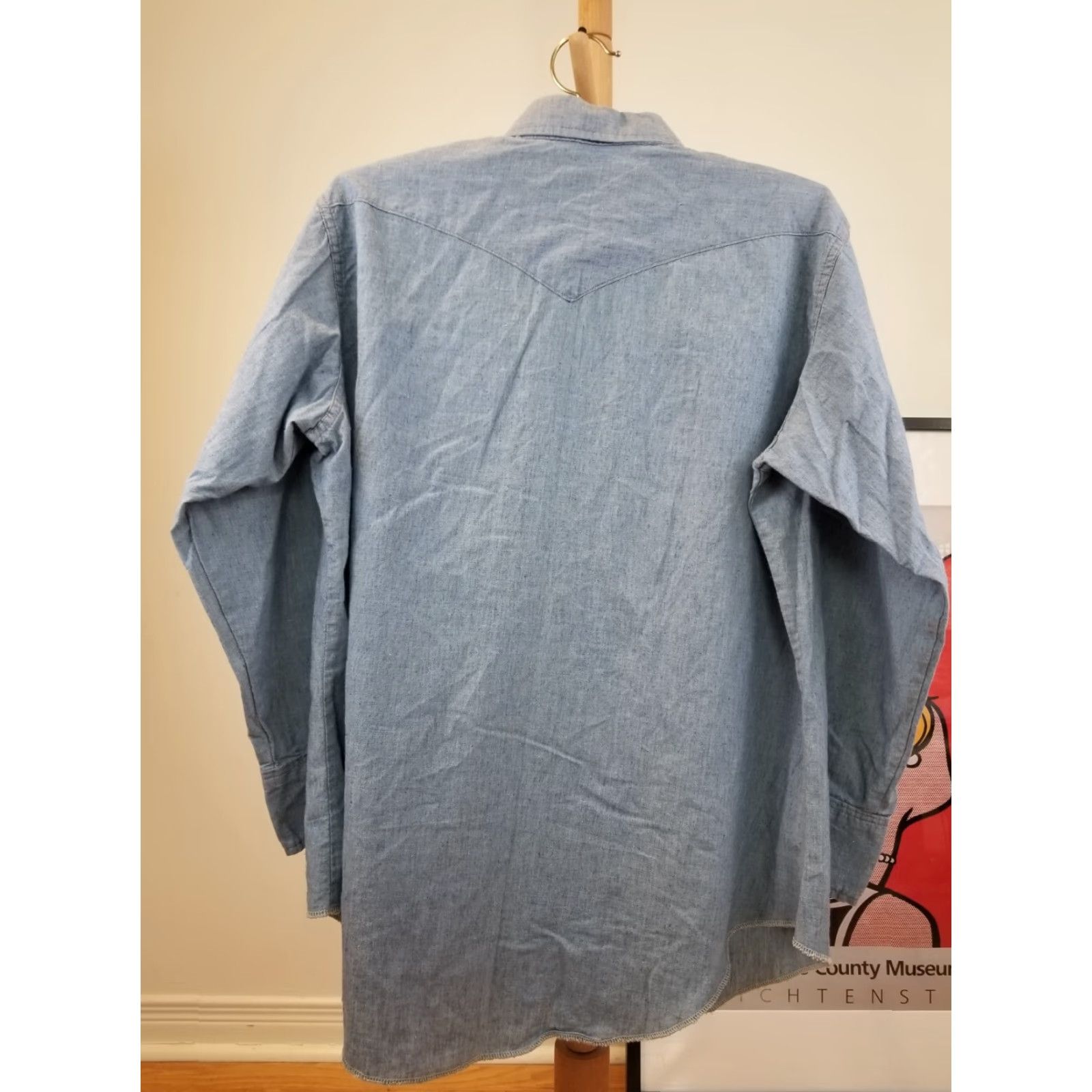 Wrangler VINTAGE Wrangler Western Shirt Denim Chambray 70's Size 17X33 Mens Long Sleeve Blue Cotton/Synthetic Shirt Size US L / EU 52-54 / 3 - 6 Thumbnail