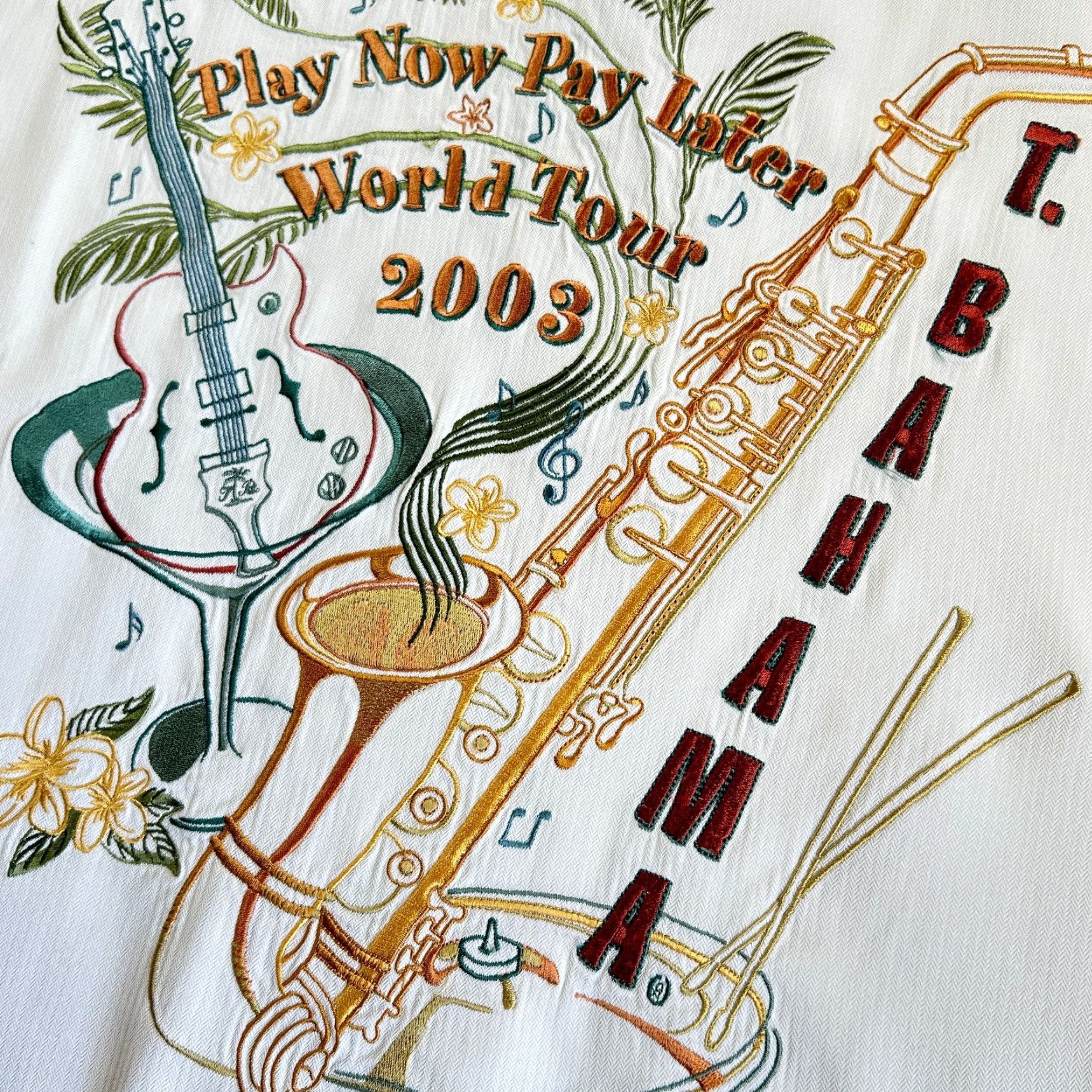 Tommy Bahama VINTAGE Tommy Bahama Silk Blend Shirt Camp XL Ivory Men XL Button-Up Collared Short Sleeve Travel Casual Graphic Print Tropical Hawaiian Music Size US XL / EU 56 / 4 - 2 Thumbnail
