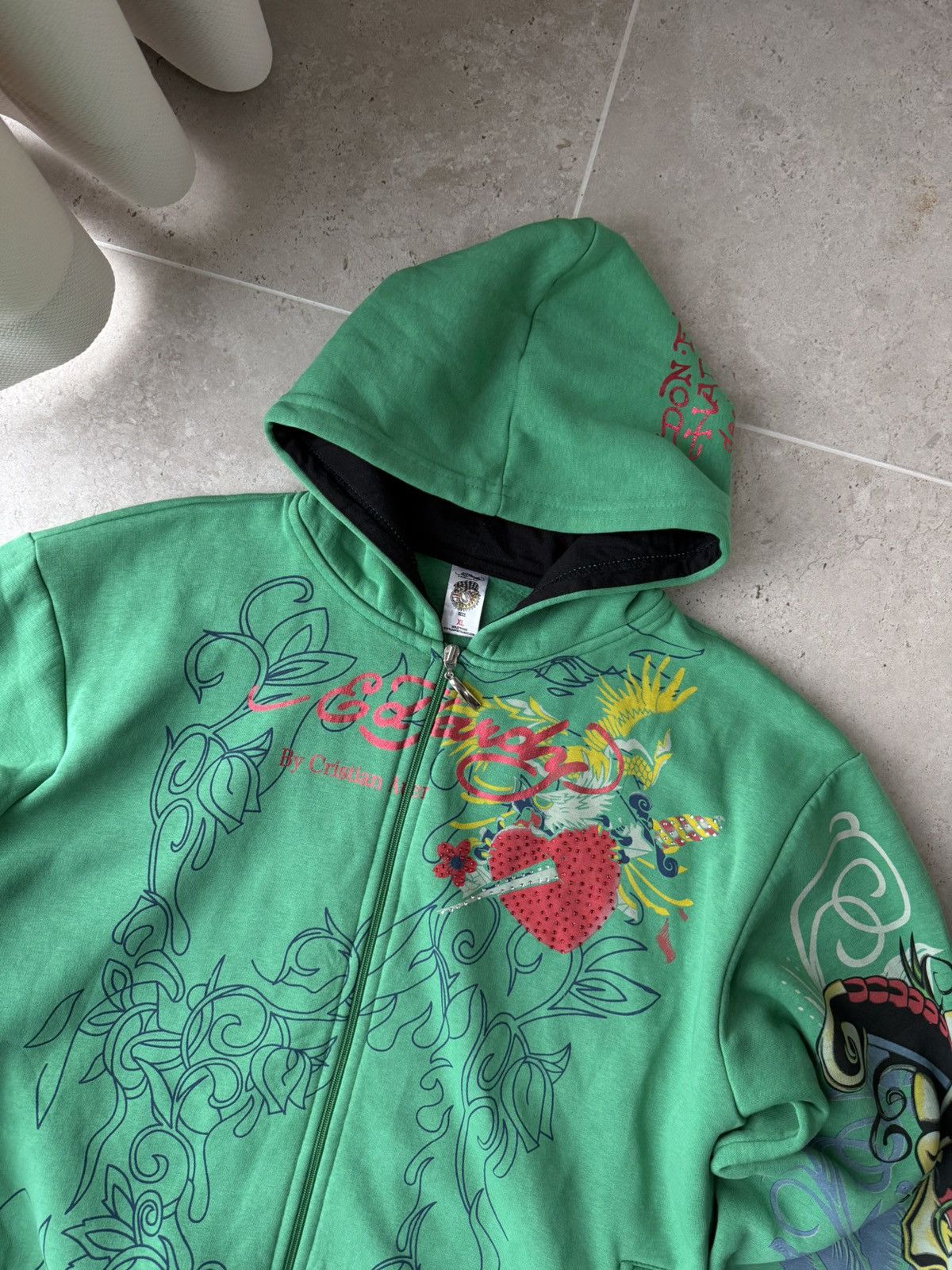 Christian Audigier Vintage Ed Hardy Skull Rhinestone Hoodie Vintage Size US L / EU 52-54 / 3 - 3 Thumbnail