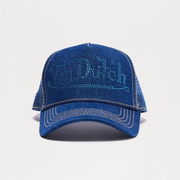 Designer × Von Dutch NWT VON DUTCH DARK STONE DENIM TRUCKER HAT Size 26 - 8 Thumbnail