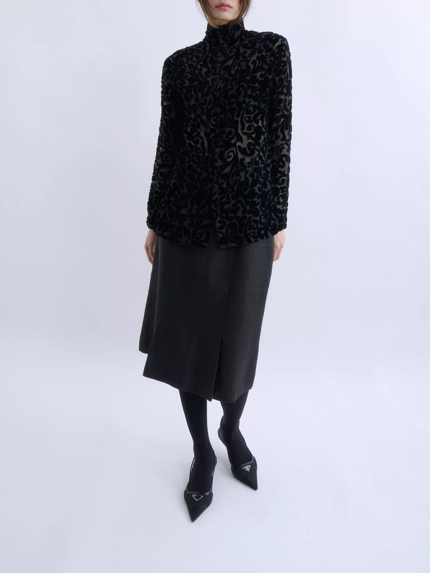 Romeo Gigli ROMEO GIGLI 90s Black Sheer Velvet Turtleneck Top Size S / US 4 / IT 40 - 2 Thumbnail