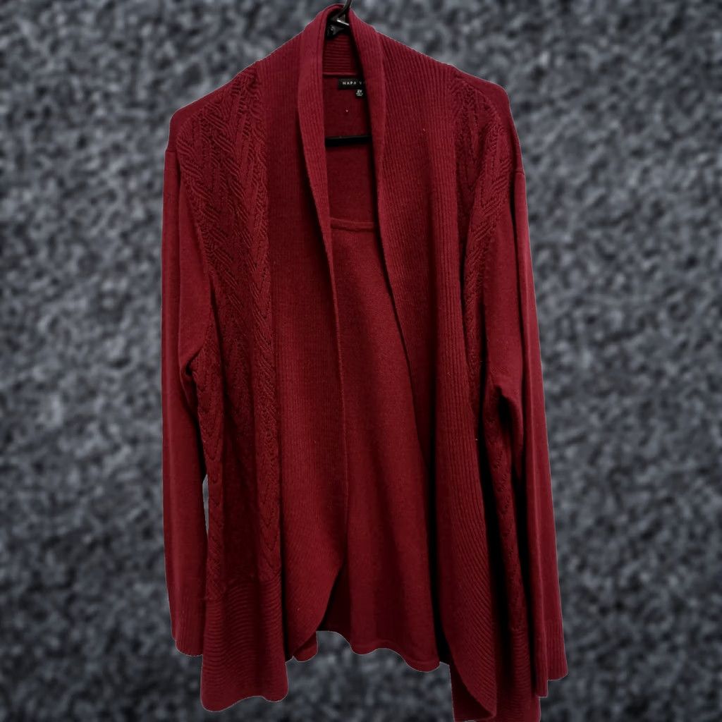 Vintage Napa Valley BOHO Cardigan Womens 2X Maroon Pointelle Knit Open Front Casual Knit Sweater Size XXL / US 16-18 / IT 52-54 - 1 Thumbnail