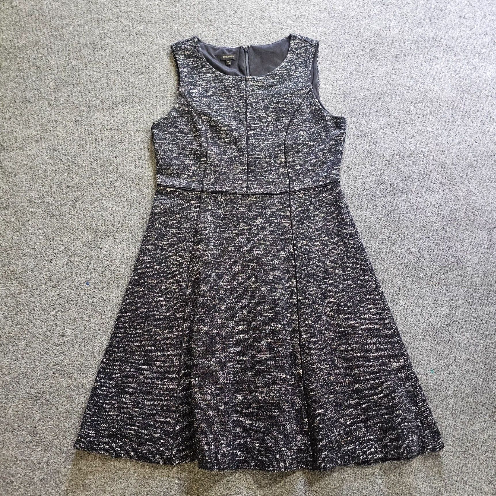 VINTAGE Talbots Dress Womens 10 Black Tweed A-Line Sleeveless Lined Round  Neck Career