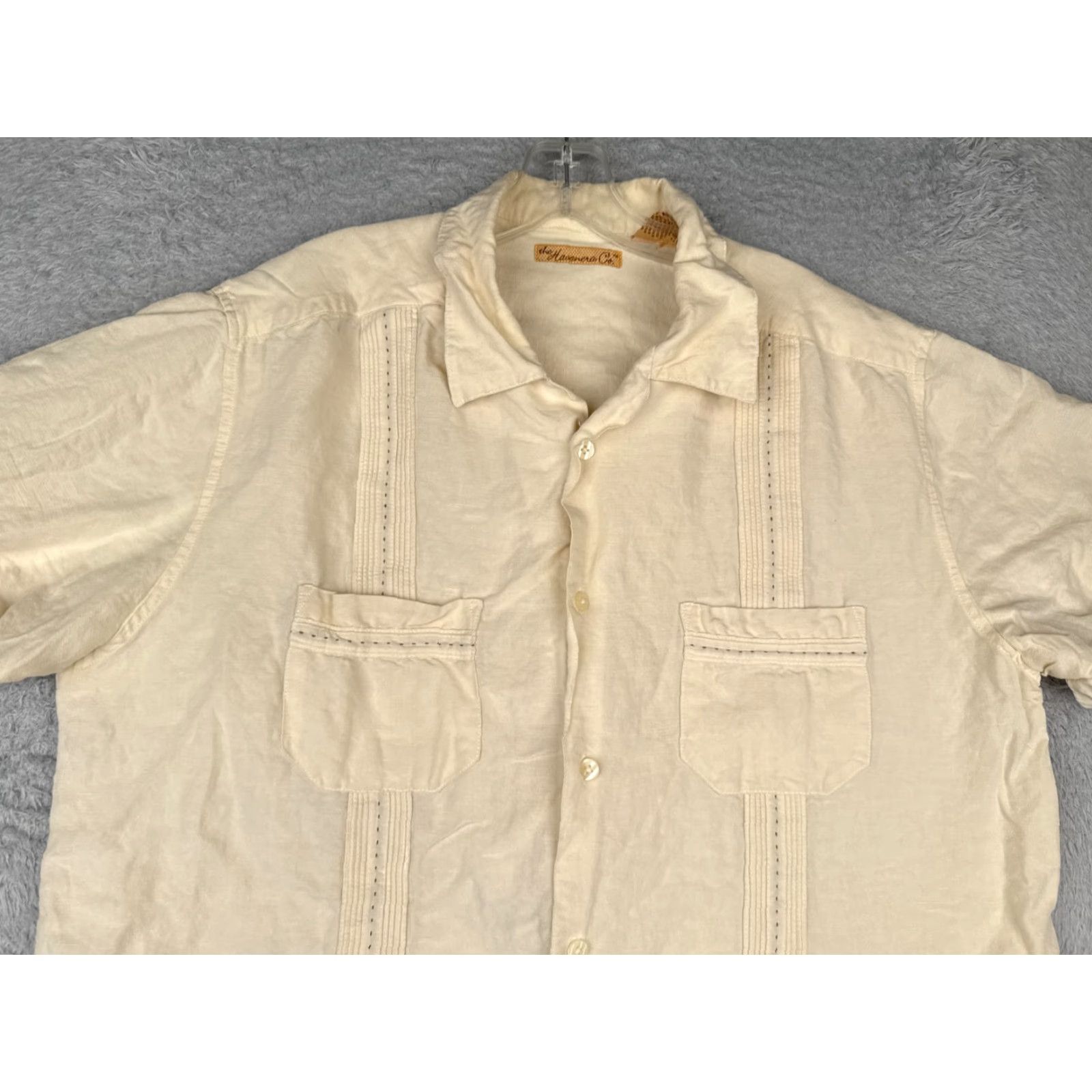Vintage The Havanera Co Guayabera Shirt Men XL Yellow 4 Pocket Linen Blend Size US XL / EU 56 / 4 - 4 Thumbnail