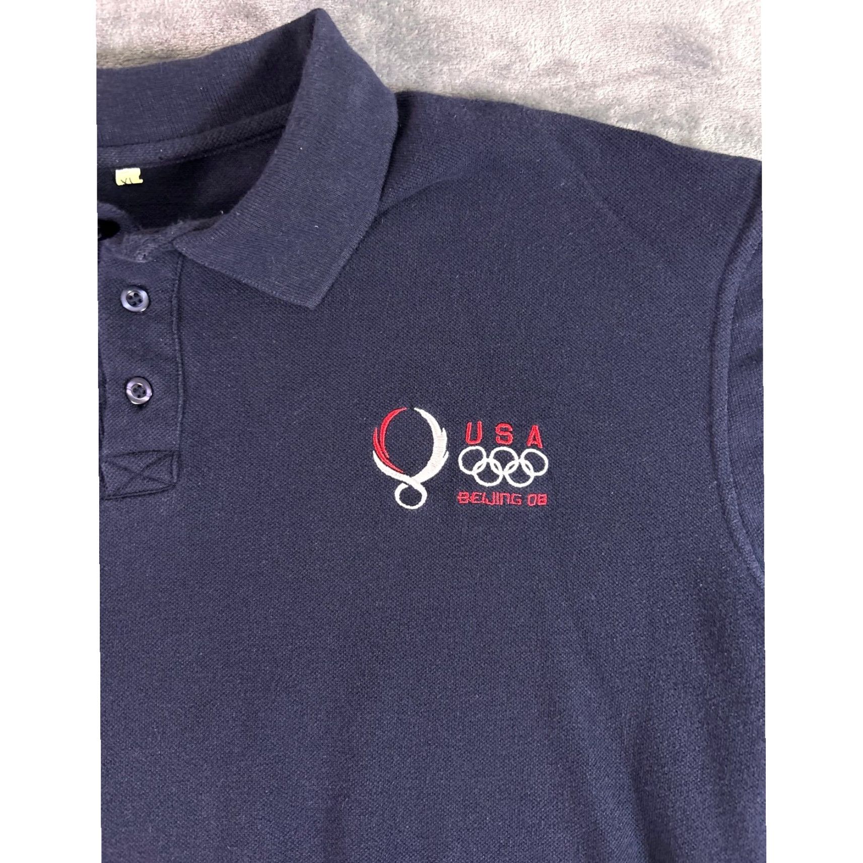 Vintage Nike Shirt Polo Short Sleeve Adult XL Black/Blue USA Beijing 2008 Olympic Embroidered Rings Logo Button Collared Casual Activewear Mens Size US XL / EU 56 / 4 - 3 Thumbnail