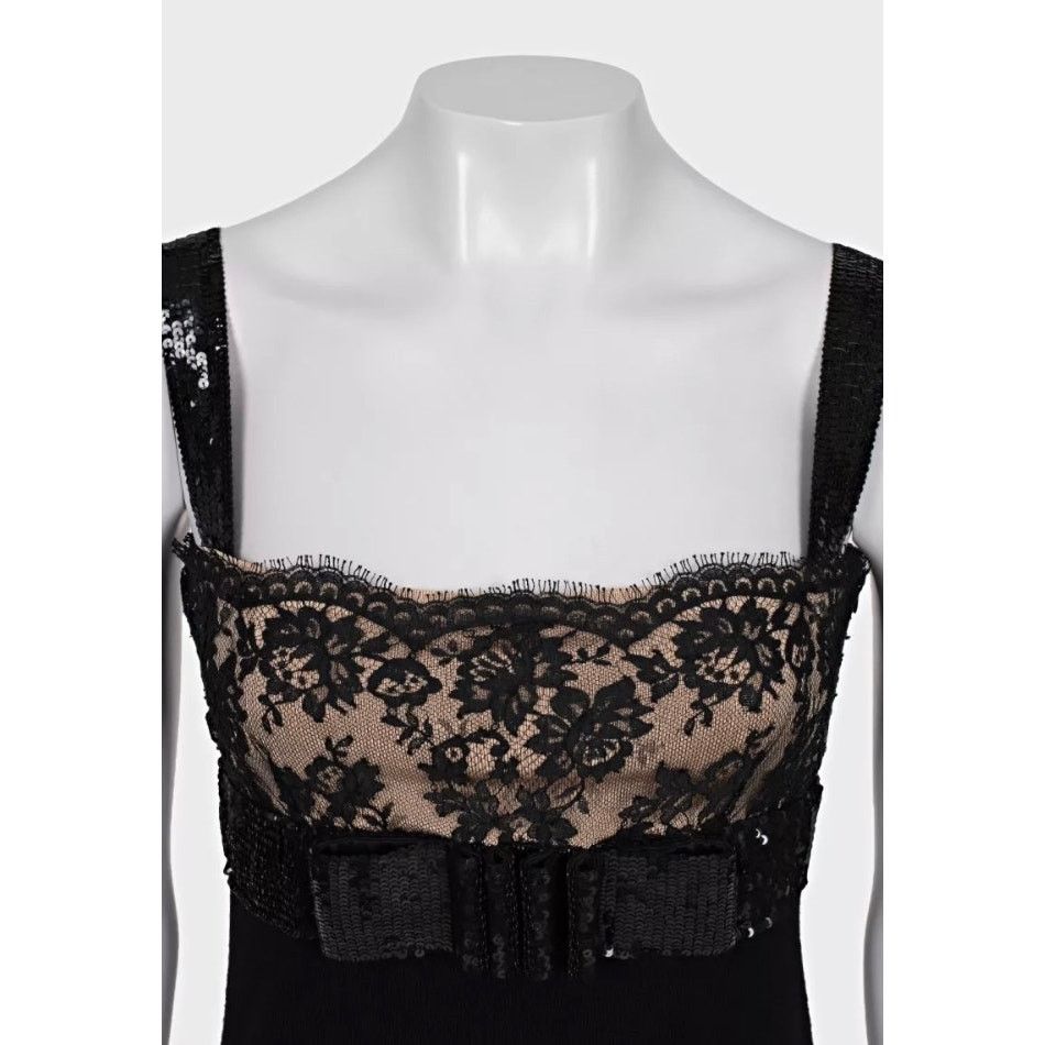 Valentino Valentino Black Wool Sequin & Lace Top Size S Size S / US 4 / IT 40 - 4 Thumbnail