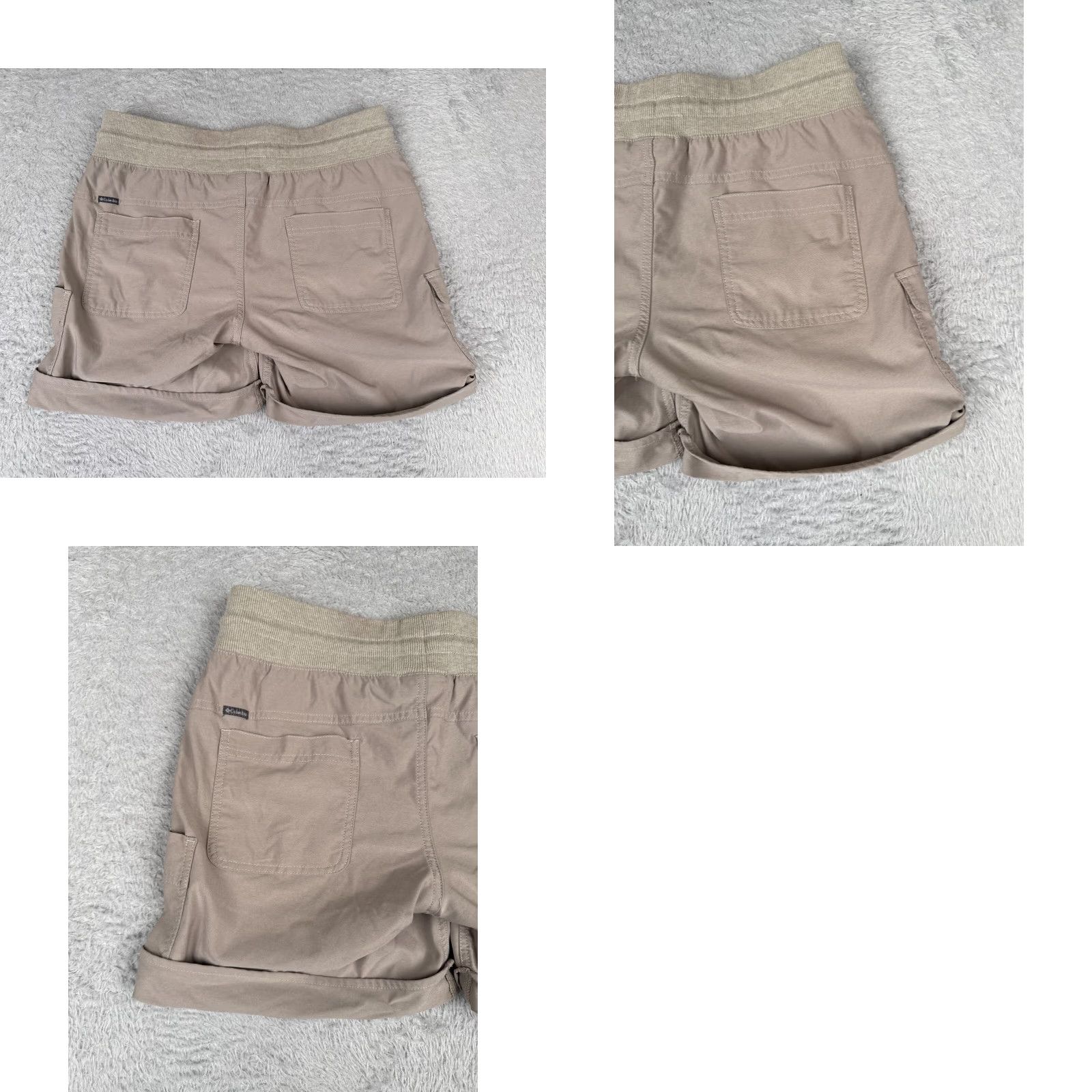 Vintage Columbia Women Beige Cargo Short M Elastic Waist Drawstring 32x6 Polyester Blend Pocket Logo Size 32" / US 10 / IT 46 - 9 Thumbnail