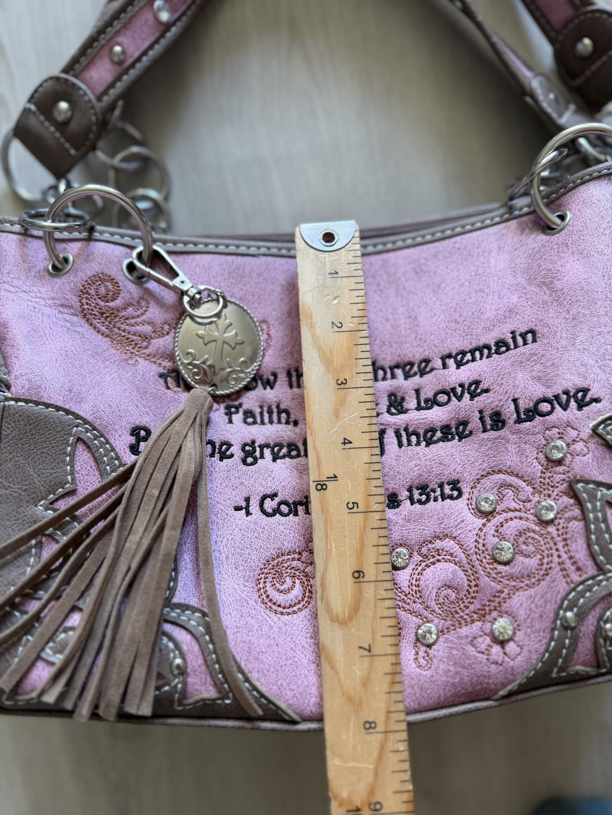Vintage Cowgirl Trendy Western Cross Bible Verse Purse w/ Conceal Size ONE SIZE - 11 Thumbnail