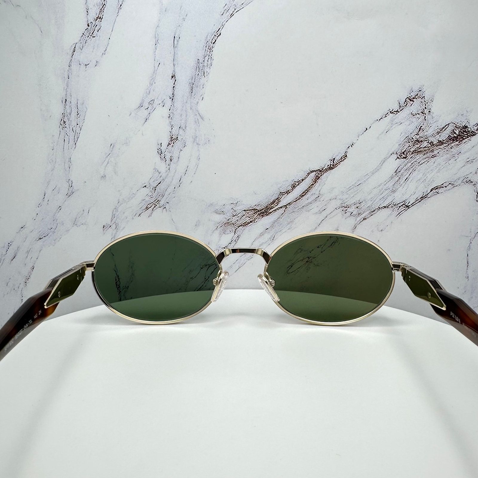 Prada NEW PRADA Sunglasses Gold Metal Oval PR65ZS Green Lens Size ONE SIZE - 23 Thumbnail