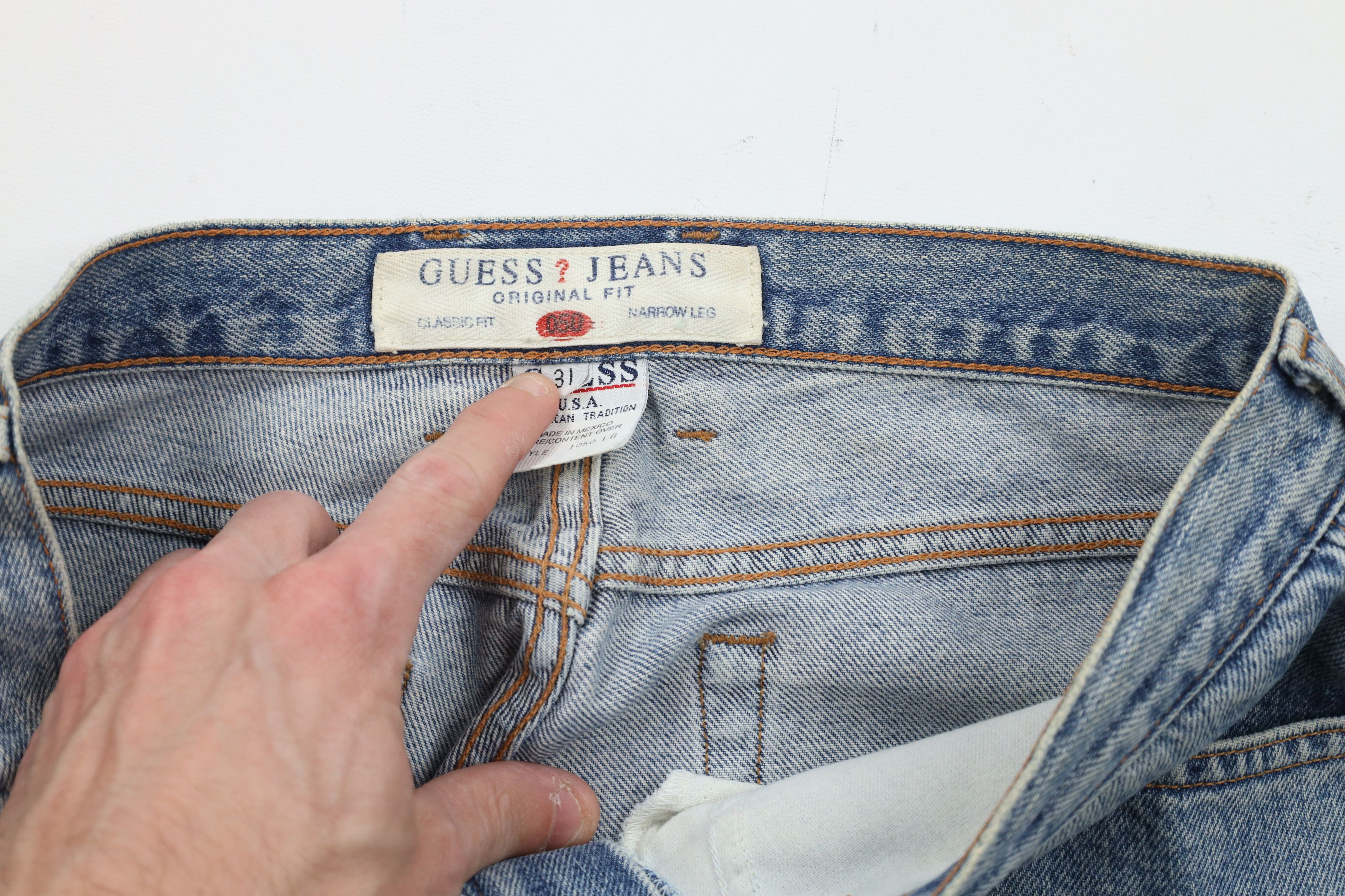 Guess × Vintage Vintage 90s Guess Jeans Narrow Leg Denim Jeans Blue Cotton Size US 31 - 7 Thumbnail