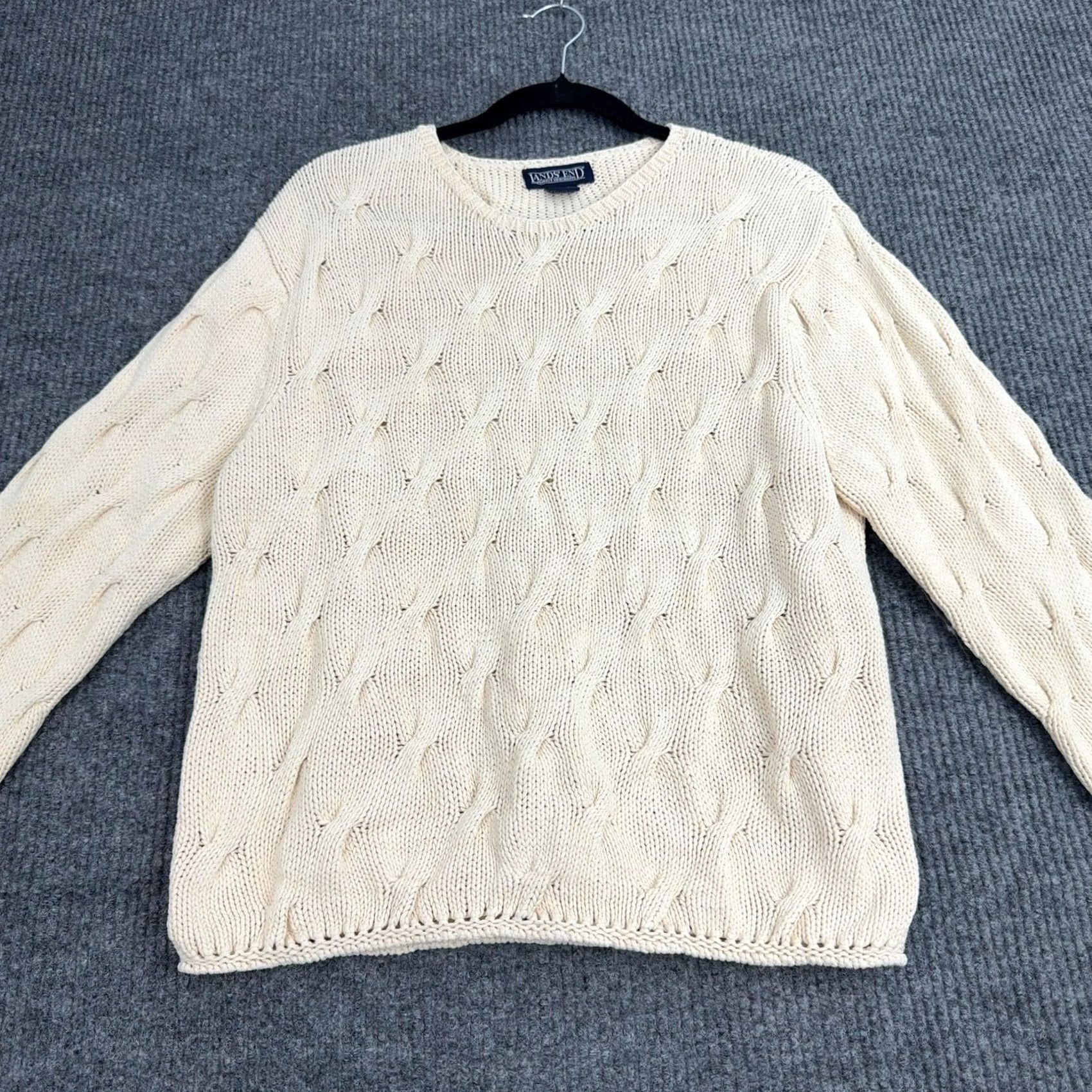 Lands' End VTG Lands End Sweater Womens M Cream Cotton Cable Knit Crewneck Classic Preppy Size M / US 6-8 / IT 42-44 - 2 Thumbnail