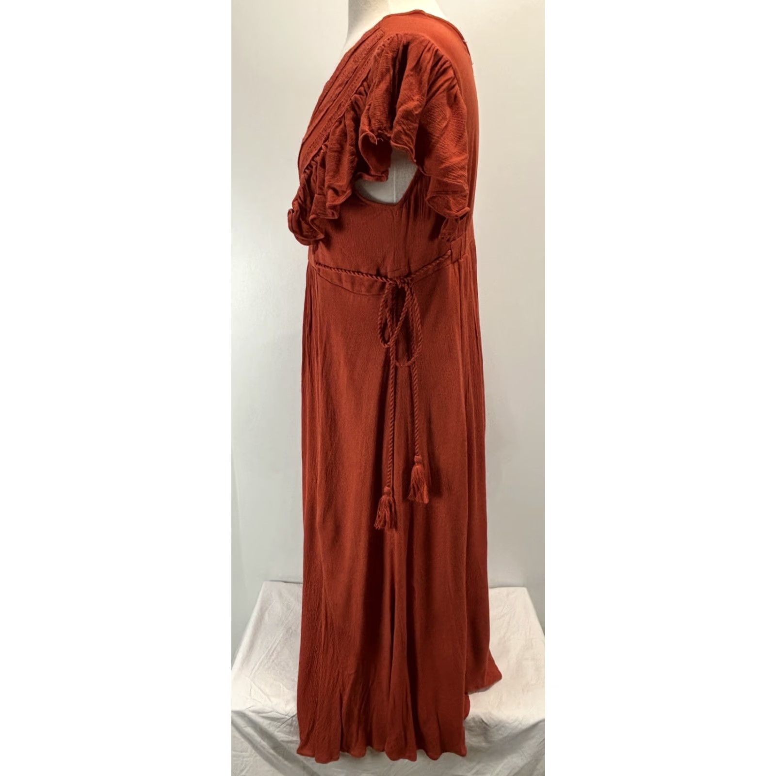 Born Baltic Born Jennifer Deep V Maxi Dress Burnt Orange Ruffle Lace Trim Sz Large Boho Womens Maxi Dress Size L / US 10 / IT 46 - 2 Thumbnail