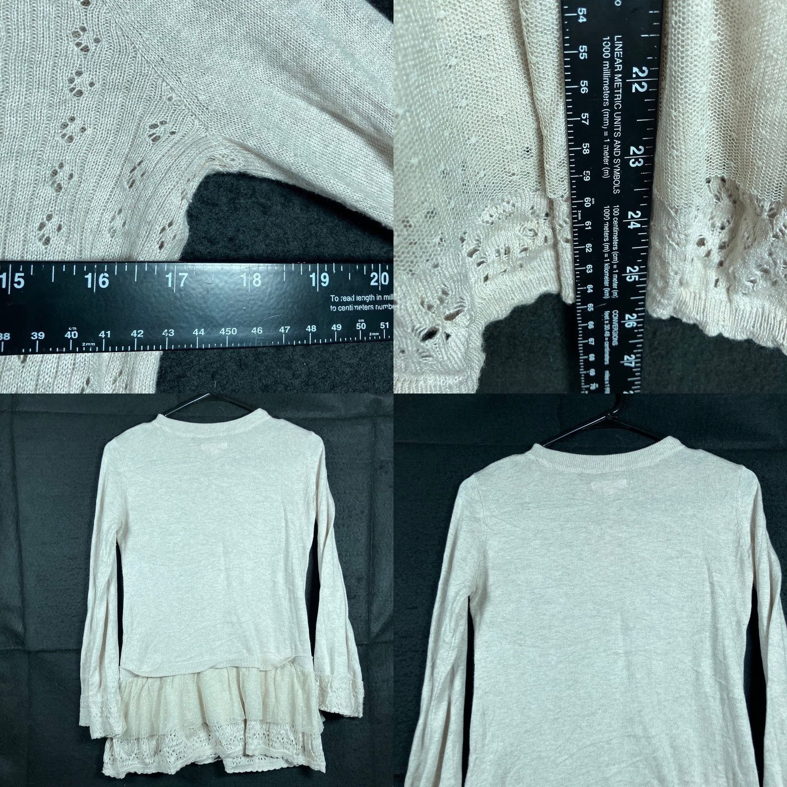 Vintage Lauren Conrad Womens Sweater Tan Knit Ruffle Peplum Peasant Flared Sleeve XS Pullover Knit Solid Crew Neck Long Sleeve Morb? Size XS / US 0-2 / IT 36-38 - 8 Thumbnail