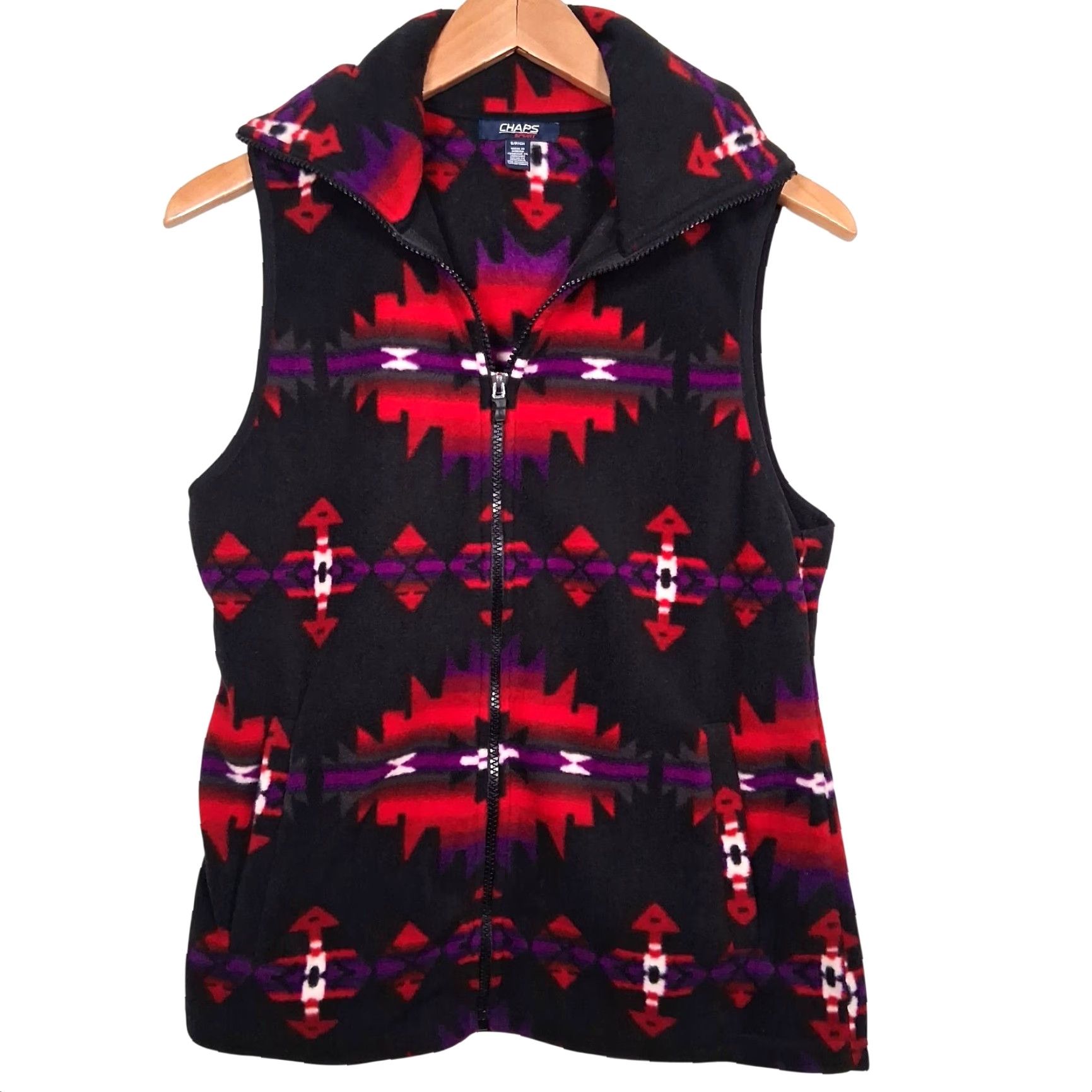 Chaps Chaps Vest Womens Small Multicolor Fleece Geometric Southwestern Aztec Southwest Vest High Neck Casual Travel Fall Winter Spring Button Zip Size S / US 4 / IT 40 - 2 Thumbnail