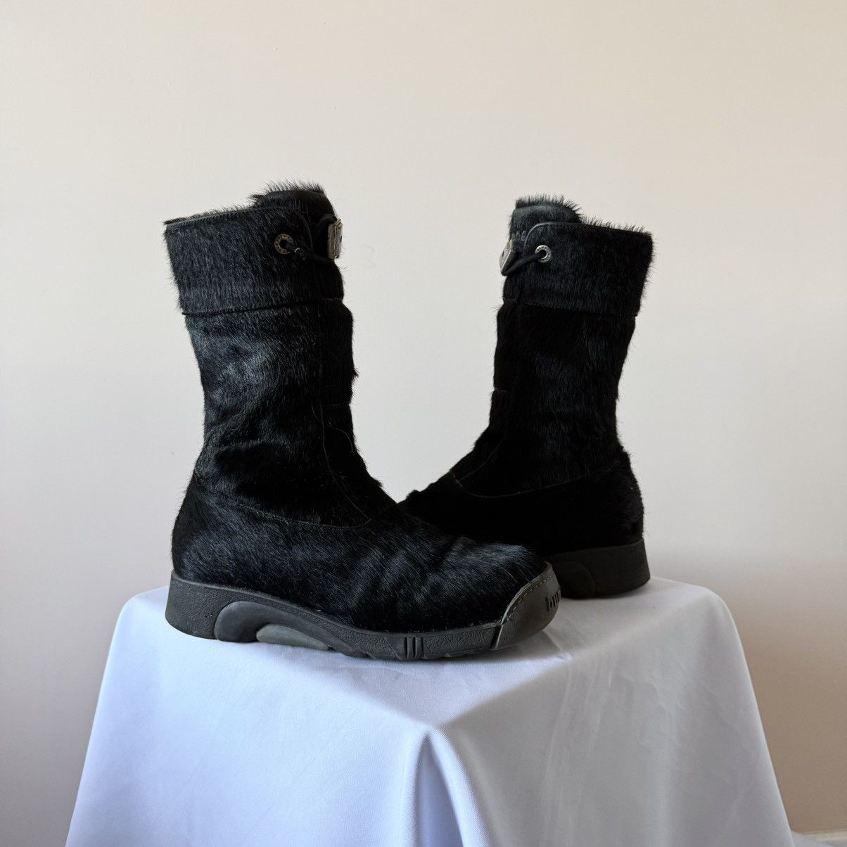 If Six Was Nine Vintage Y2K Bumper Pony Fur Black Lace Up Boots Size US 8 / IT 38 - 1 Thumbnail