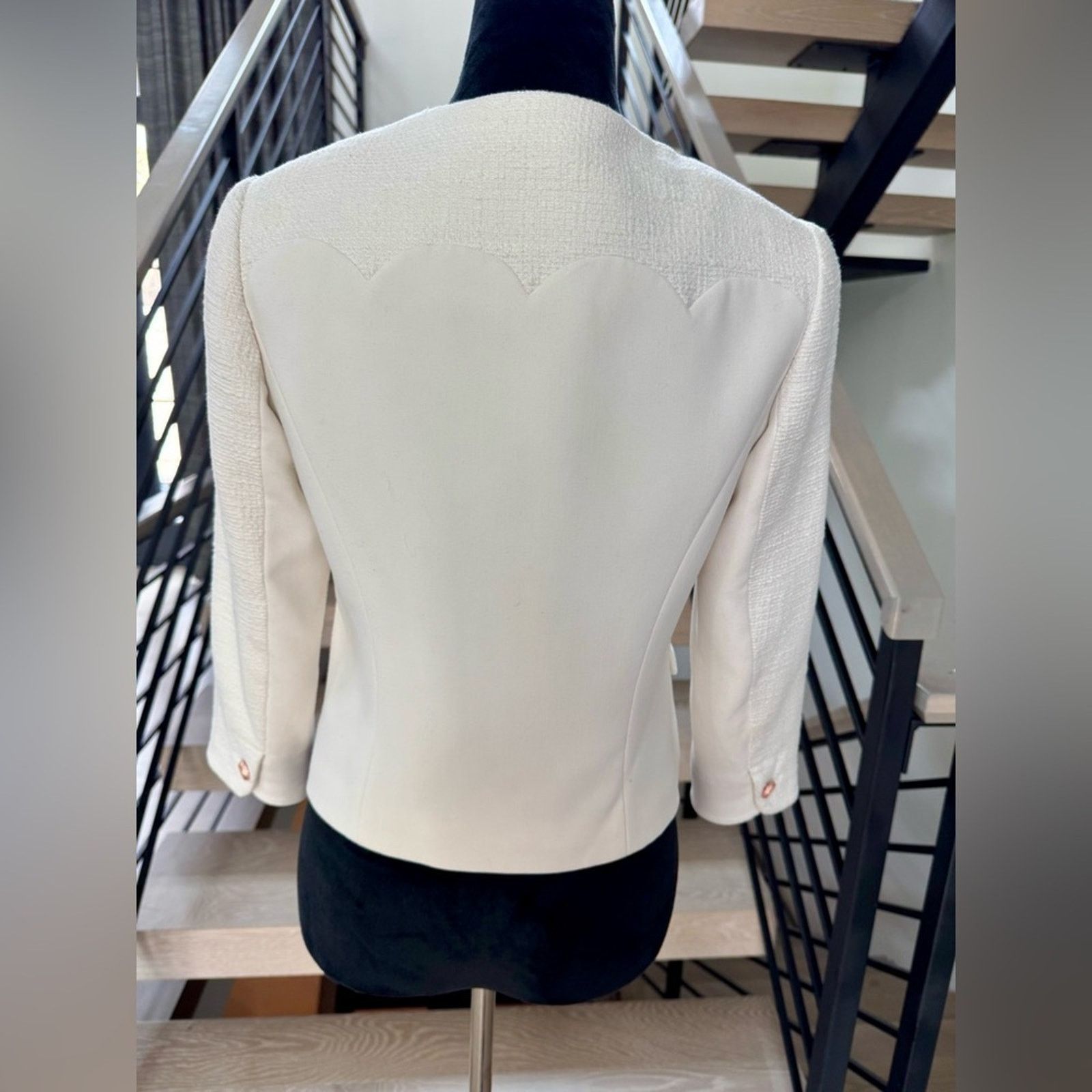 Ted Baker New Ted Baker Cream Textured Women's Blazer Size XS / US 0-2 / IT 36-38 - 5 Thumbnail