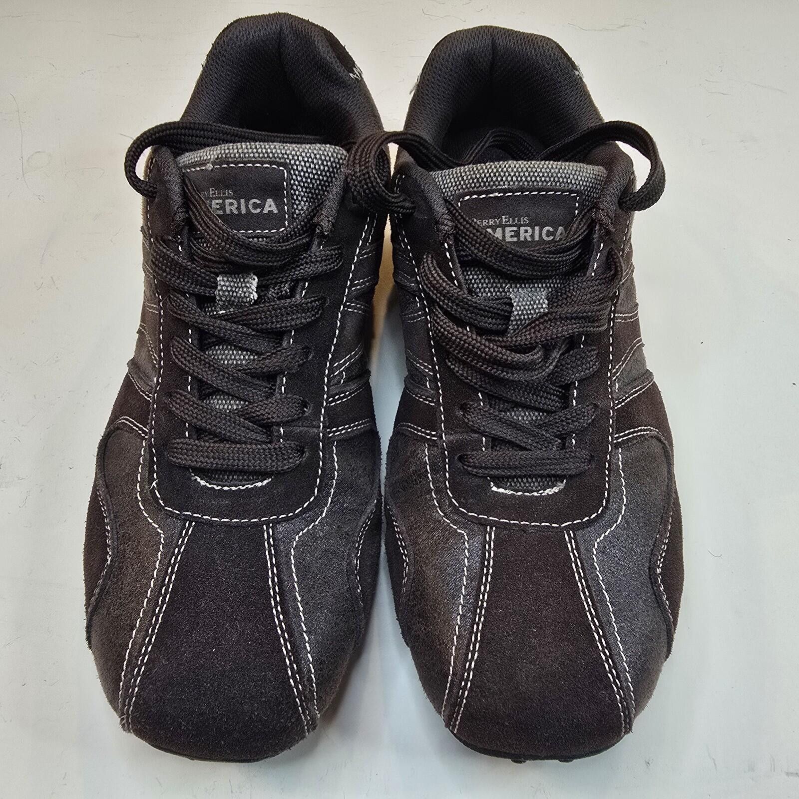 Perry Ellis Perry Ellis Mens 8 America Franklin Black Brown Lthr Suede Size US 8 / EU 41 - 4 Thumbnail