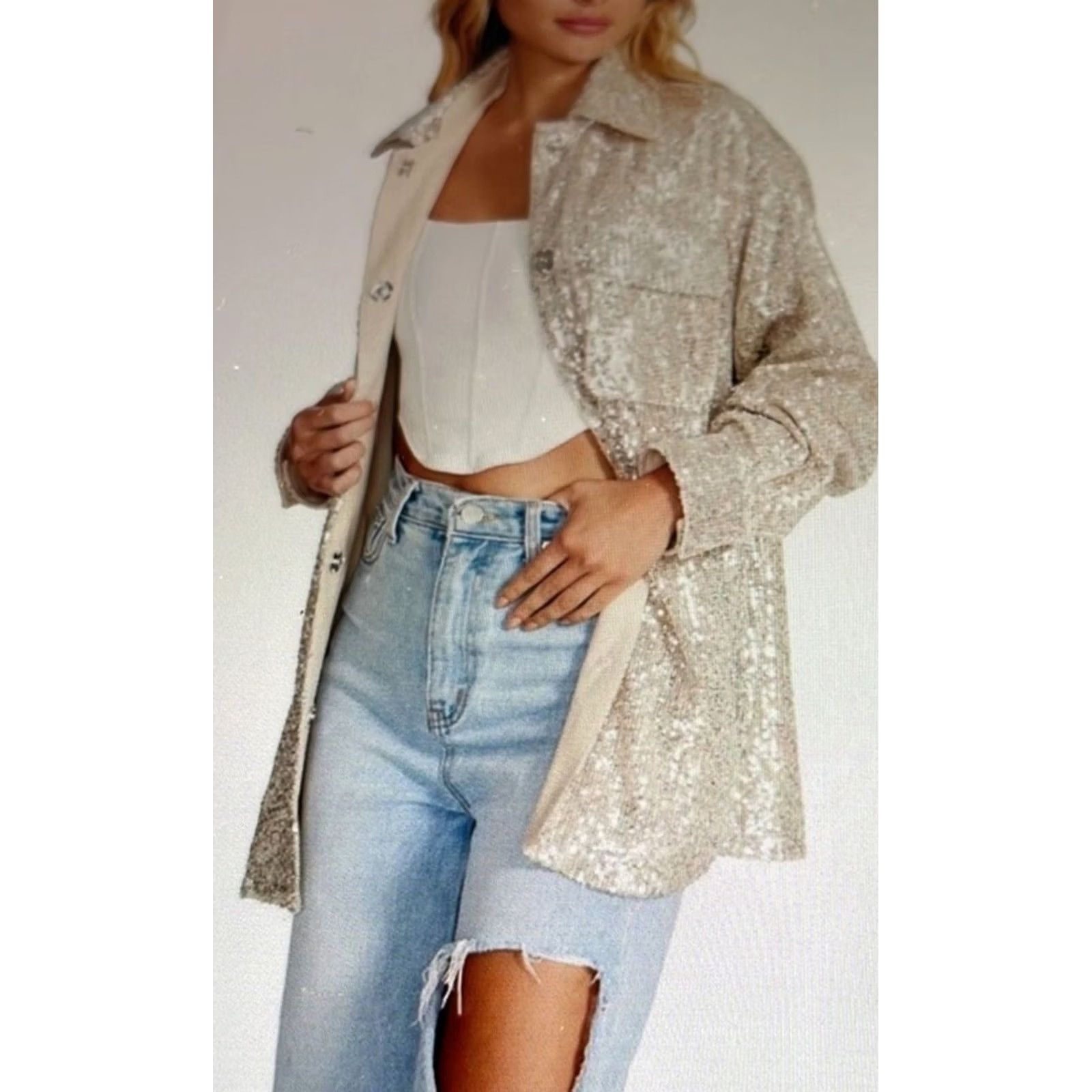 BB Dakota BB Dakota by Steve Madden Glitter Sweet Jacket All-Over Sequins Womens Size S Size S / US 4 / IT 40 - 3 Thumbnail