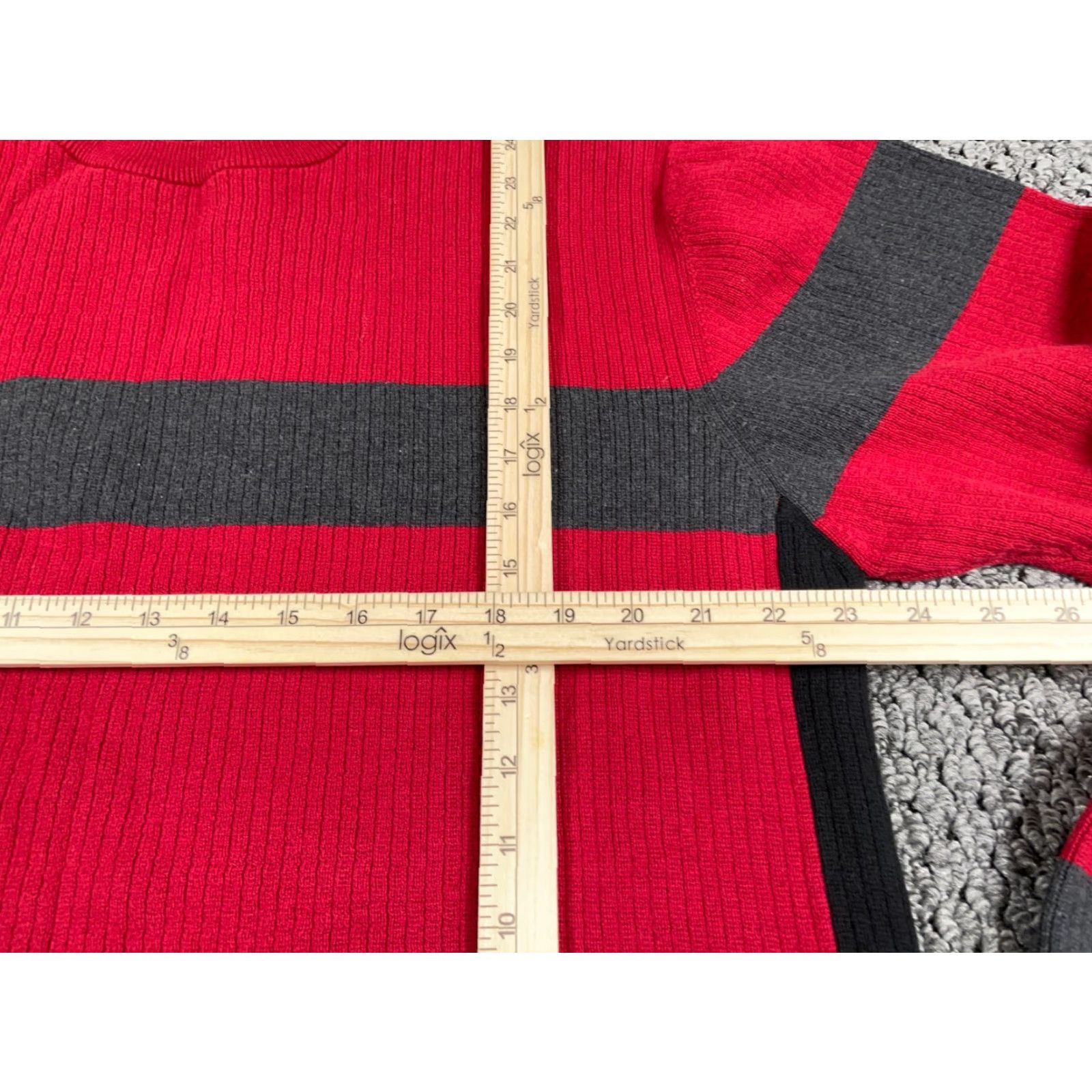 Vintage VINTAGE Y2K STYLE Sweater Men XL Red Gray Striped Knit Crew Neck Pullover Cotton Knit Casual 90s Mens FX? Size US XL / EU 56 / 4 - 6 Thumbnail