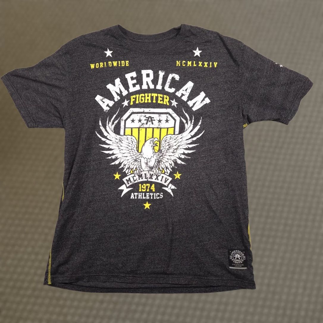Vintage American Fighter Shirt Mens 3XL Gray Eagle Shield Graphic Tee Athletic Tagless Shirt Mens 3XL Gray Eagle Shield Graphic Tee Athletic Tagless Size US XXL / EU 58 / 5 - 1 Thumbnail