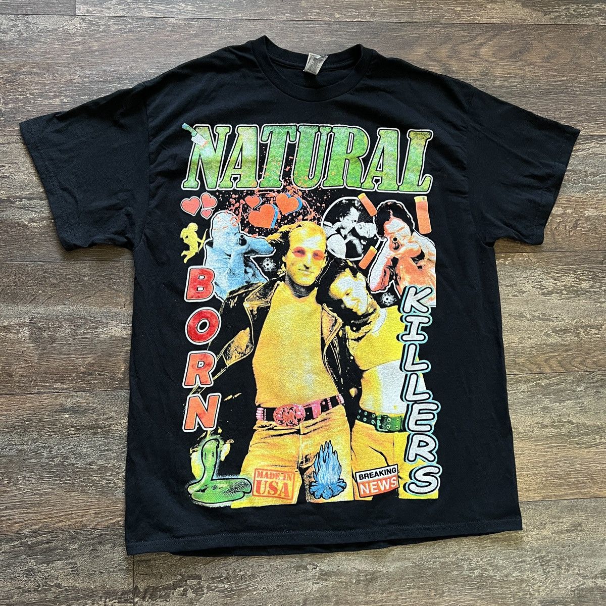 Image of Movie x Vintage Glitter XL Natural Born Killers Bootleg T-Shirt 90's Style in Black, Men's