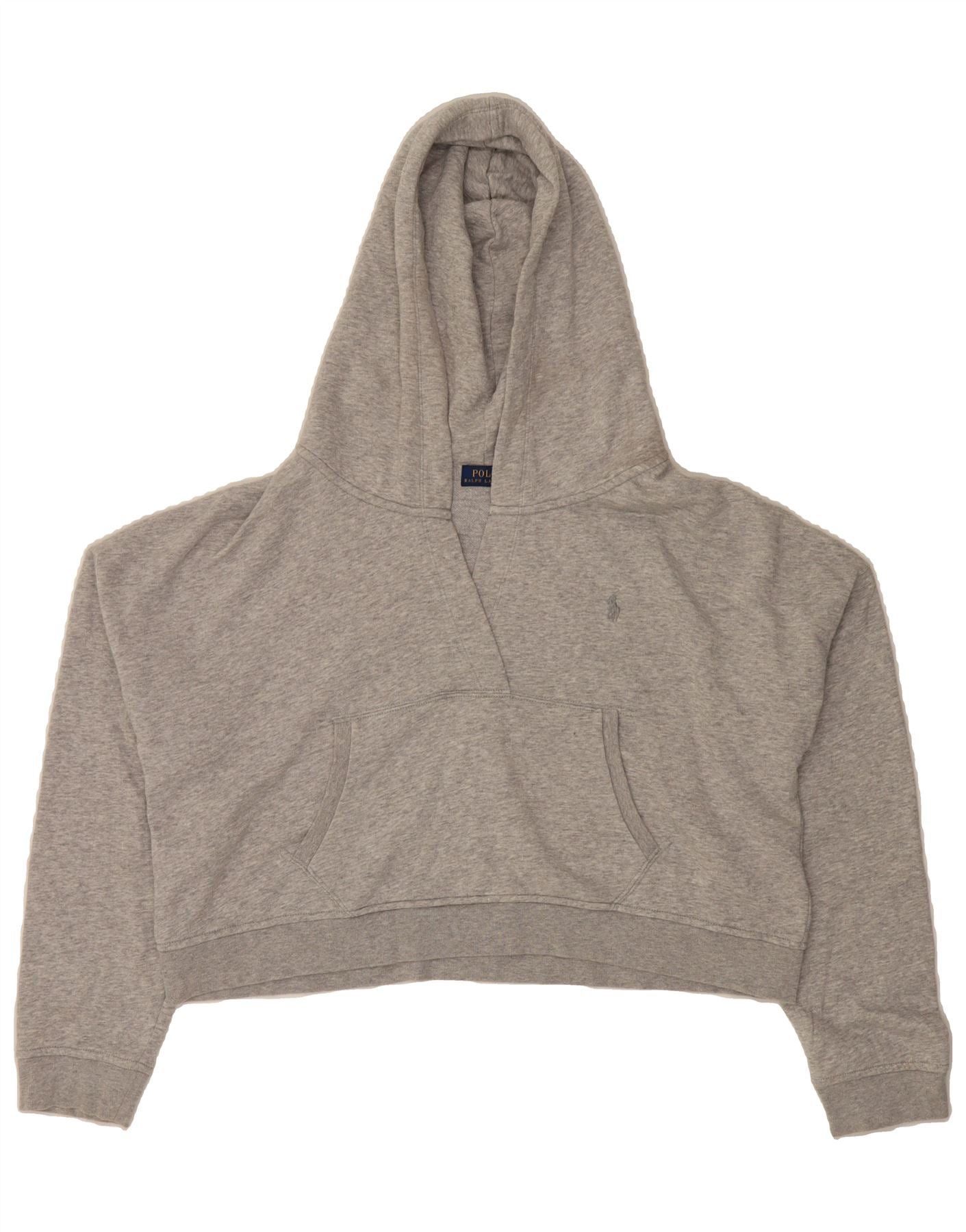 Polo Ralph Lauren Womens Overd Crop Hoodie Jumper UK 18 XL Grey Cotton Size ONE SIZE - 1 Thumbnail