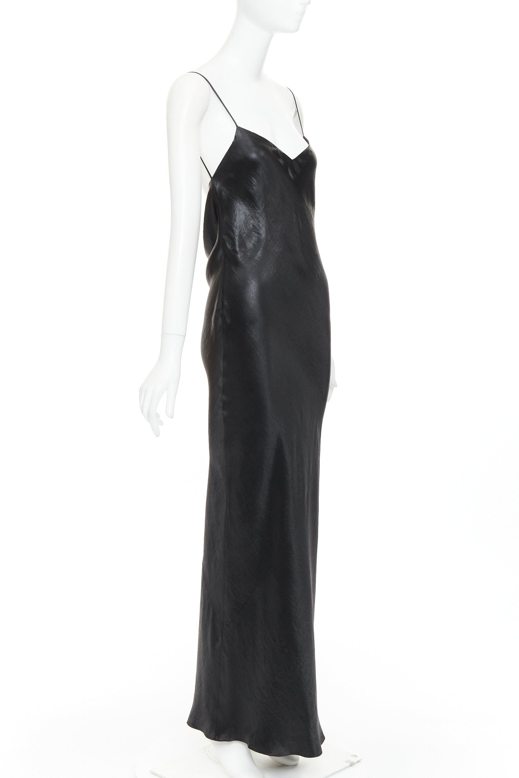 Saint Laurent Paris SAINT LAURENT 2023 Runway black iridescent satin plunge neck cowl open back dress gown FR40 L Size M / US 6-8 / IT 42-44 - 1 Thumbnail