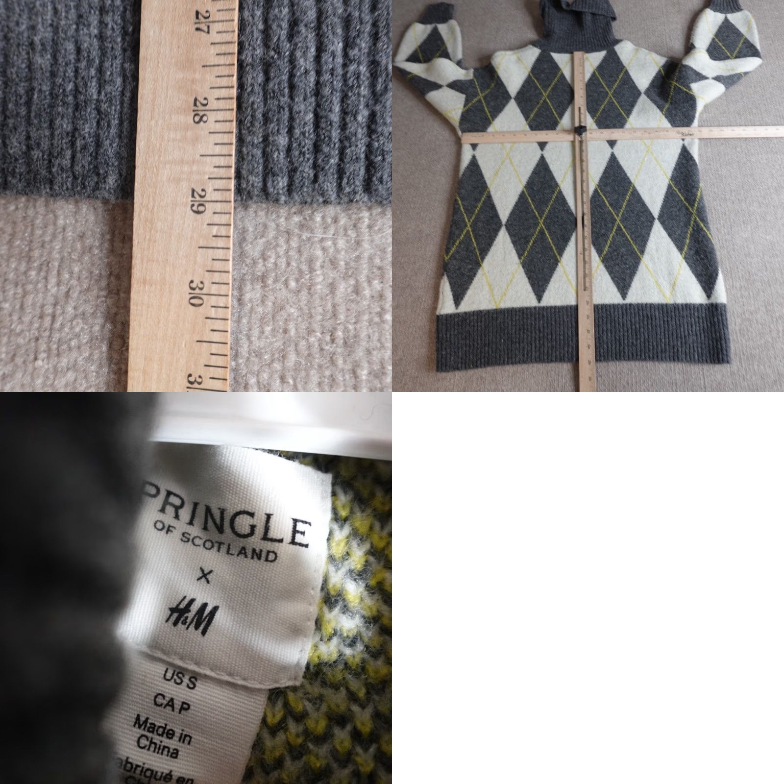 H&M VINTAGE H&M Sweater Women Argyle Turtleneck Oversized Gray S Small Pullover Knitt Knit Long Sleeve Size S / US 4 / IT 40 - 8 Thumbnail