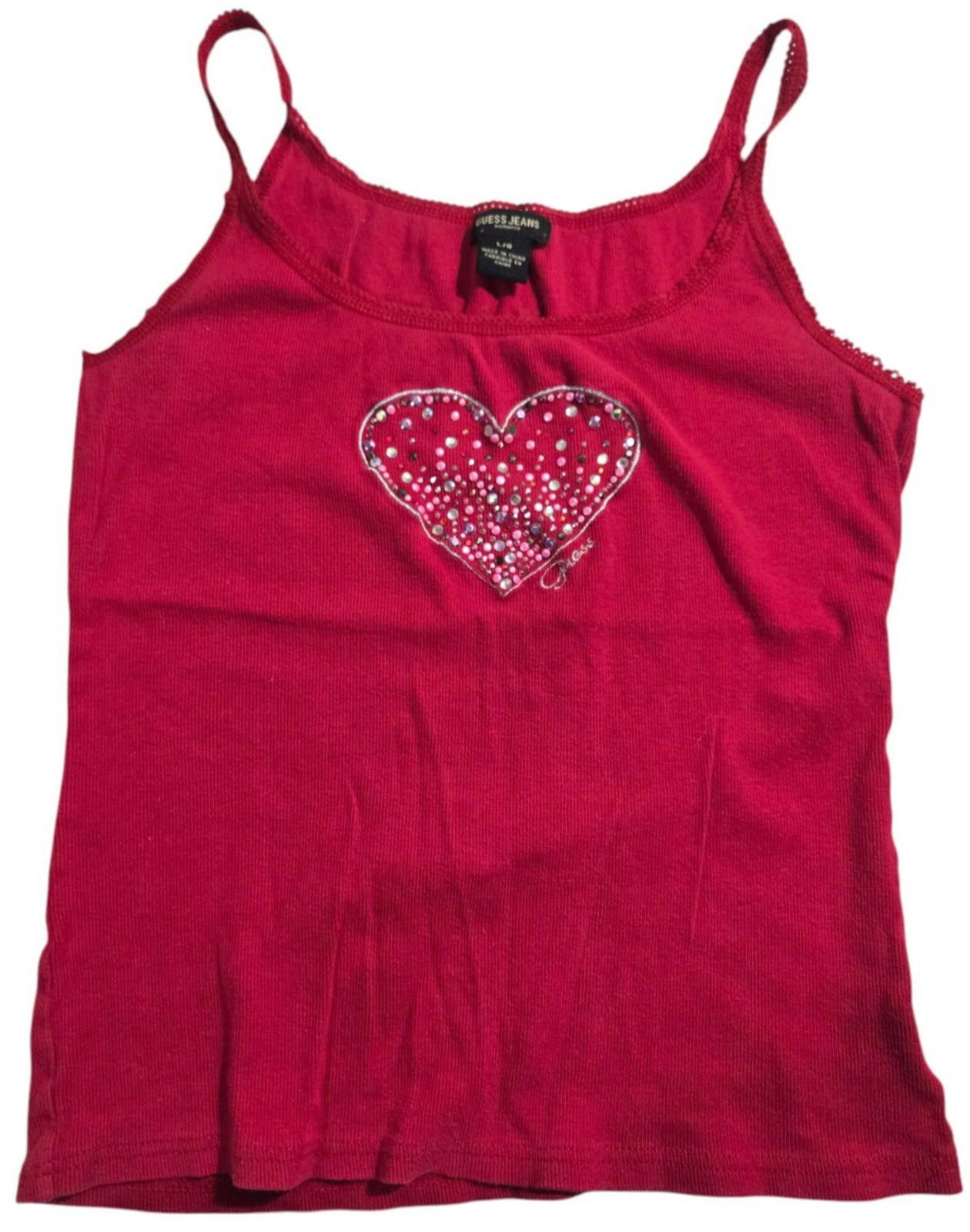 Guess Guess Tank Top Red Heart Bling Rhinestones Y2K 90's Vintage Size L / US 10 / IT 46 - 1 Thumbnail