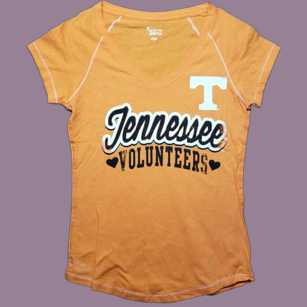 Vintage Campus Lifestyle T-Shirt Womens M Orange Tennessee Volunteers V-Neck Cotton Size M / US 6-8 / IT 42-44 - 1 Thumbnail