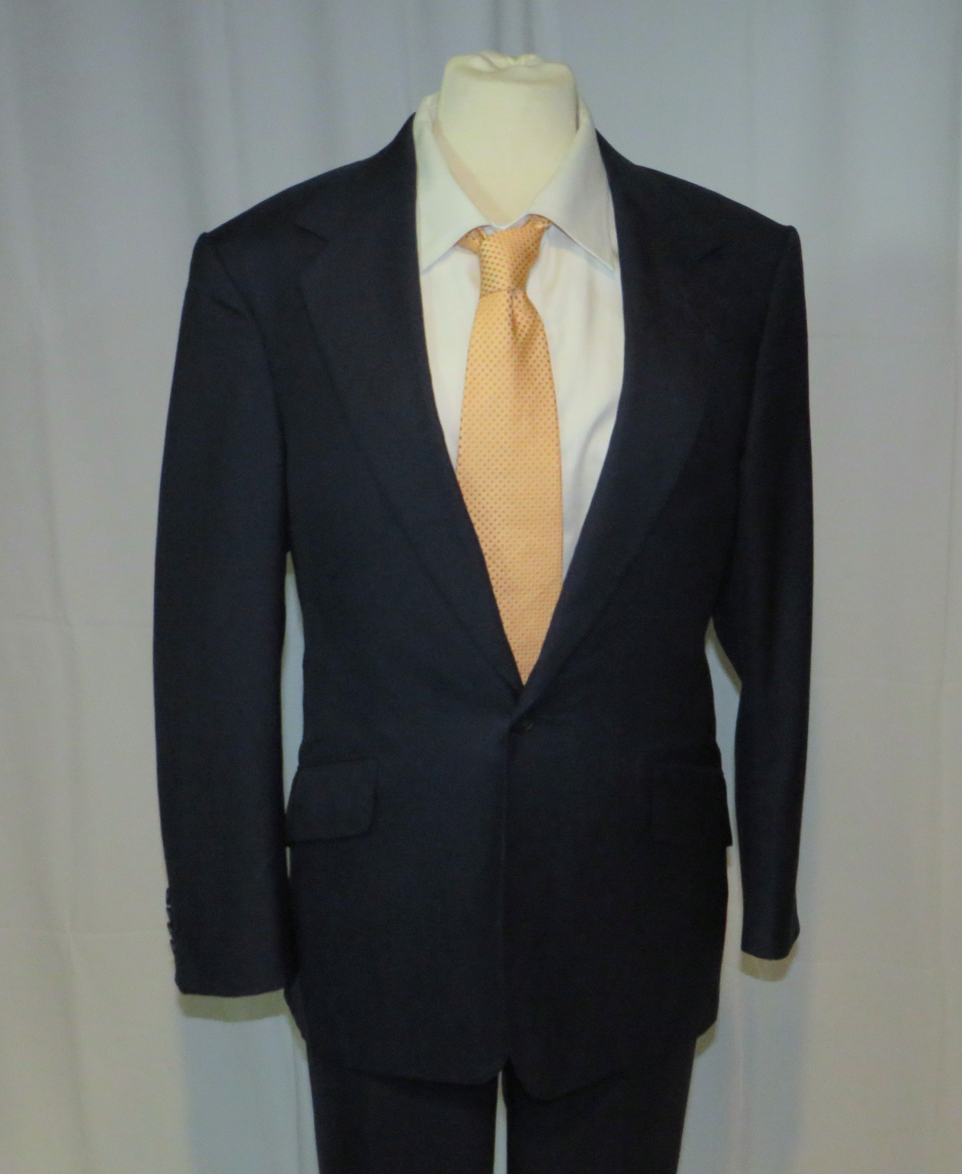 Huntsman × Savile Row Bespoke 2021 Solid Navy One Button Suit 36S Size 36S - 9 Thumbnail