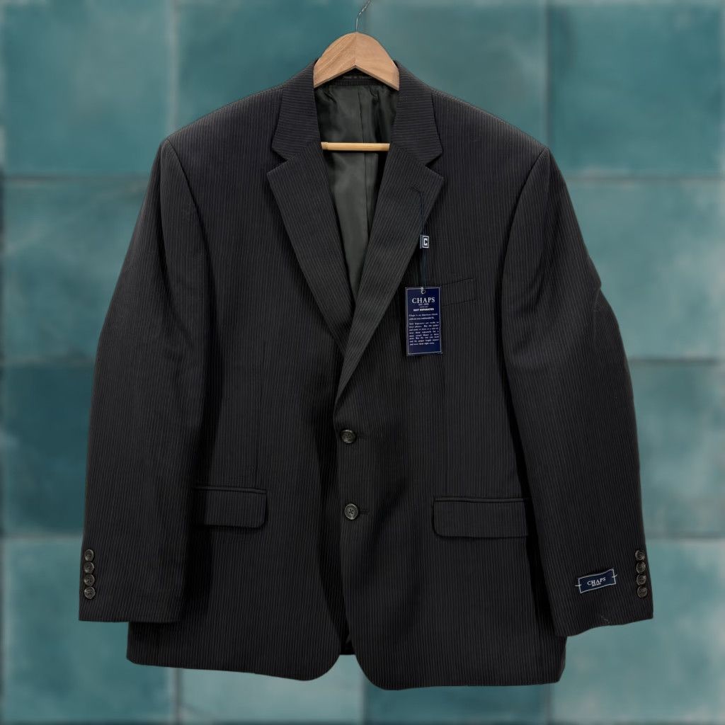 Chaps Chaps Suit Jacket Sport Coat Mens 44S Gray Pinstripe Wool Blend Two Button NWT Size 44R - 1 Thumbnail