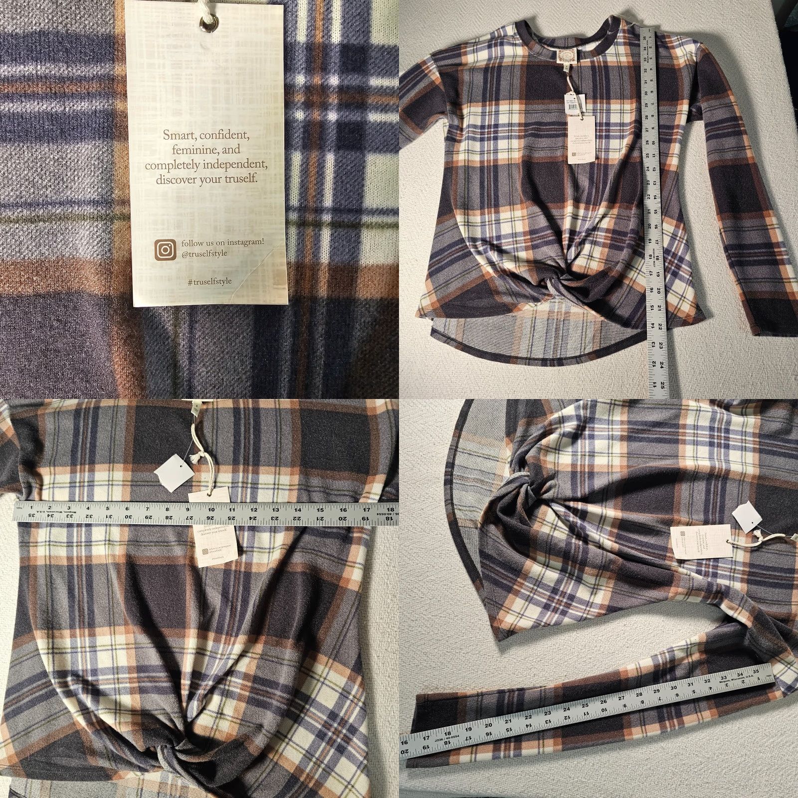 Vintage TRU SELF Women's Blouse Size S Cozy Soft Brown Plaid Long Sleeve Round Neck Classic Designer Size S / US 4 / IT 40 - 8 Thumbnail