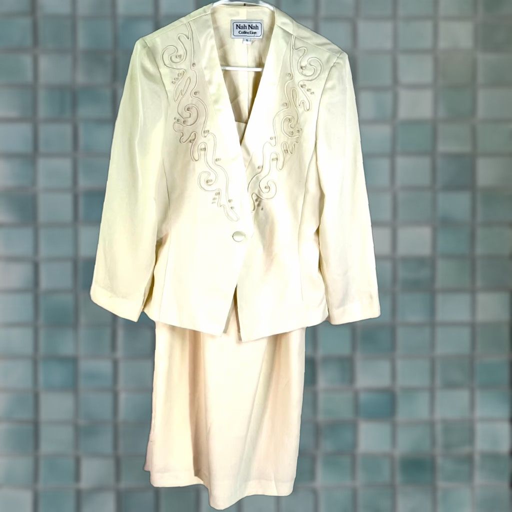 Vintage VINTAGE Nah Nah Ivory Slip Dress Suit with Rope & Pearls Size 8 Women Size M / US 6-8 / IT 42-44 - 1 Thumbnail