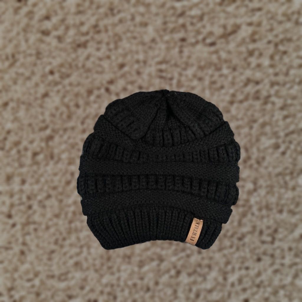 Vintage Furtalk Beanie Toque Womens One Size Black Knit Acrylic Lined Adjustable Lightweight Ski Hat MENS? Size ONE SIZE - 1 Thumbnail