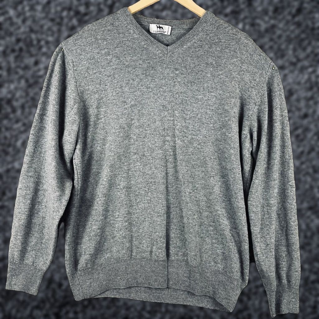 I Levrieri Sweater Men L 100% Cashmere Gray Crewneck Italy Classic Preppy Pullover Casual Knit Winter