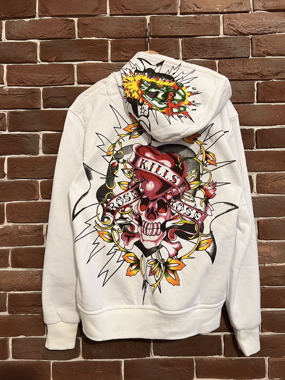 Pre-owned Ed Hardy X Unbrnd Unbranded Like Ed Hardy By Christian Audigier Drip Hoodie M In White