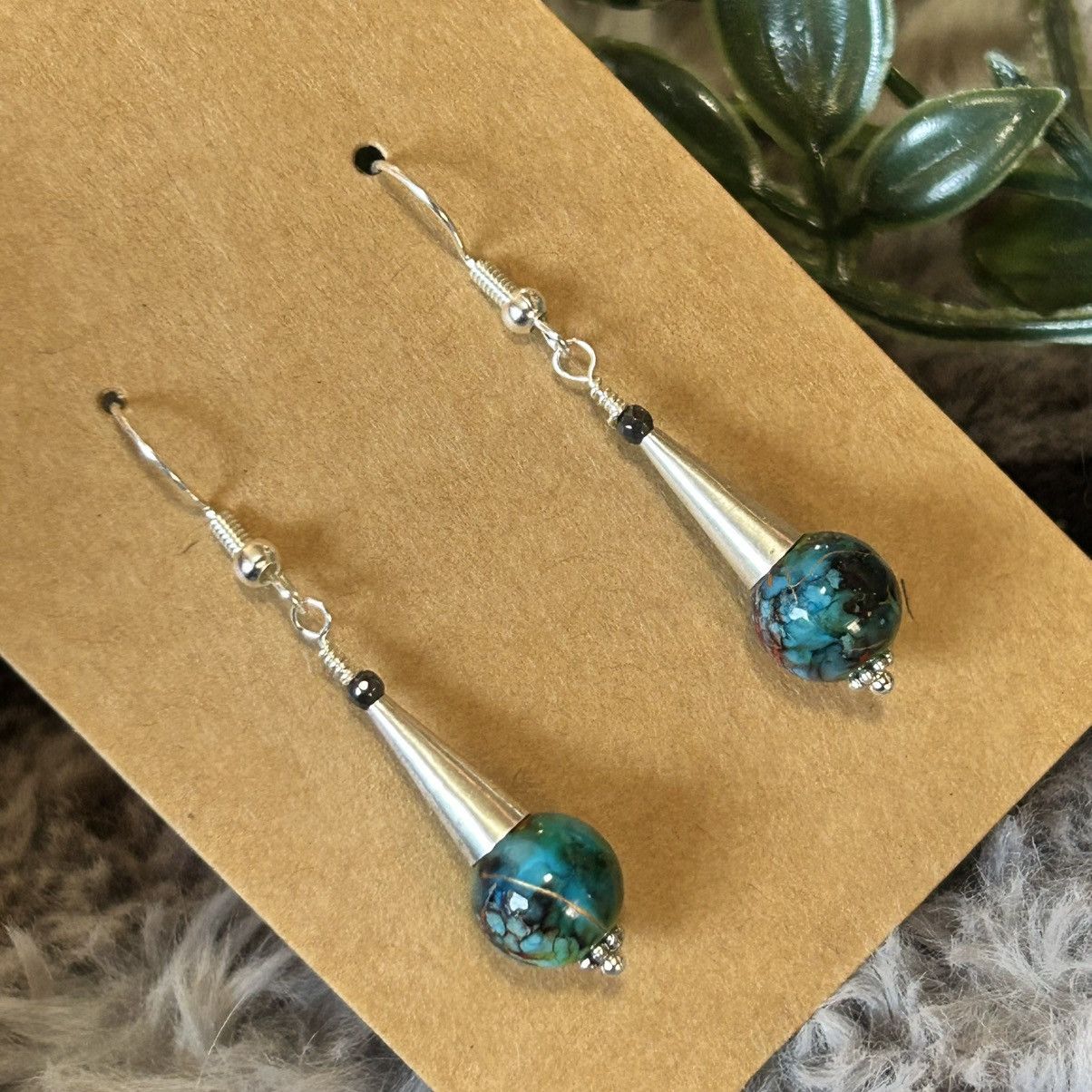 Handmade Handcrafted art glass hematite cone earrings Size ONE SIZE - 1 Thumbnail