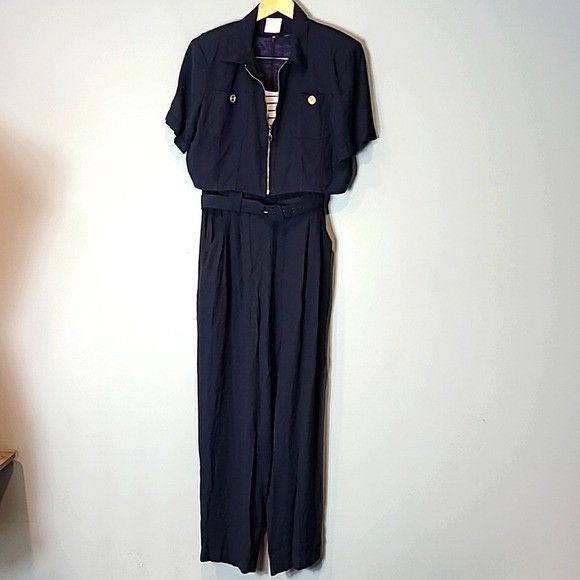 Vintage 80’s Vintage Striped Bust Navy Jumpsuit Set Size 34" / US 12 / IT 48 - 1 Thumbnail