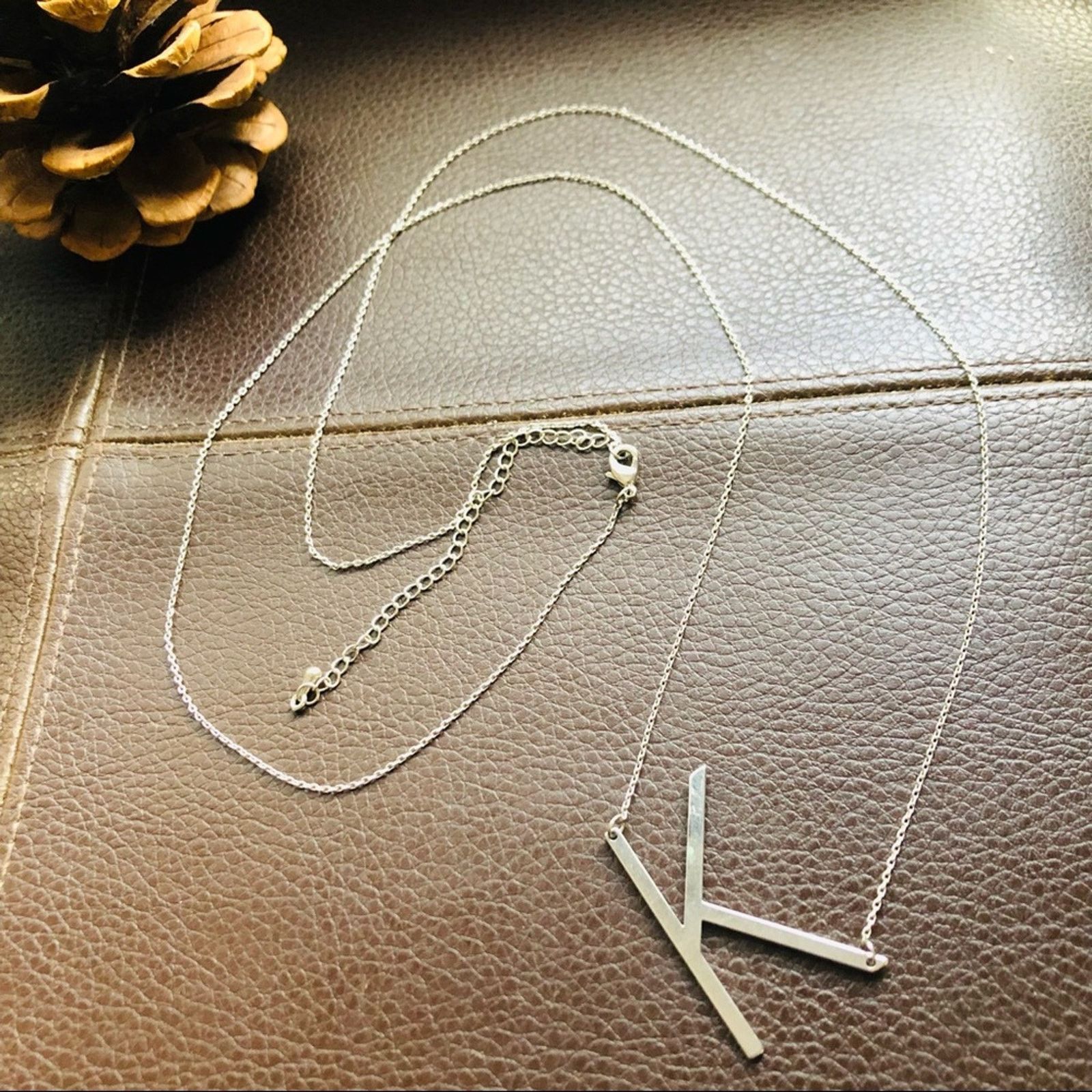 Jewelry Monogram initial “K” pendant silver chain necklace Size ONE SIZE - 5 Thumbnail