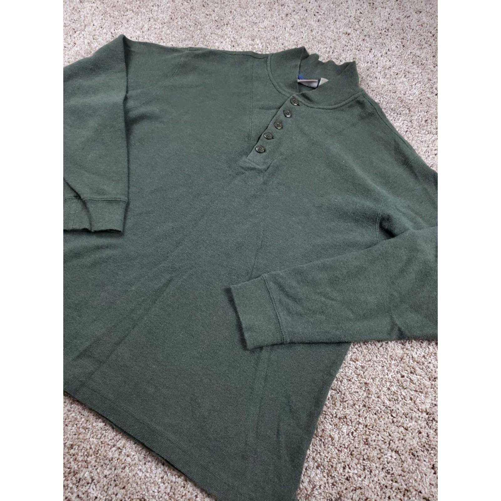 Vintage VINTAGE L.L. Bean Sweater Mens Large Green Henley Pullover Long Sleeve Cotton Ribbed Mock Neck Casual Size US L / EU 52-54 / 3 - 2 Thumbnail