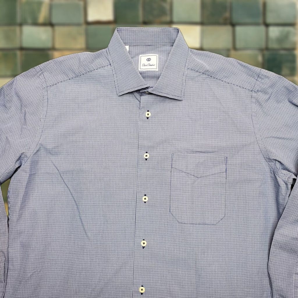 David Donahue David Donahue Shirt Mens XL Blue Micro Plaid Long Sleeve Dress Casual Size US XL / EU 56 / 4 - 1 Thumbnail