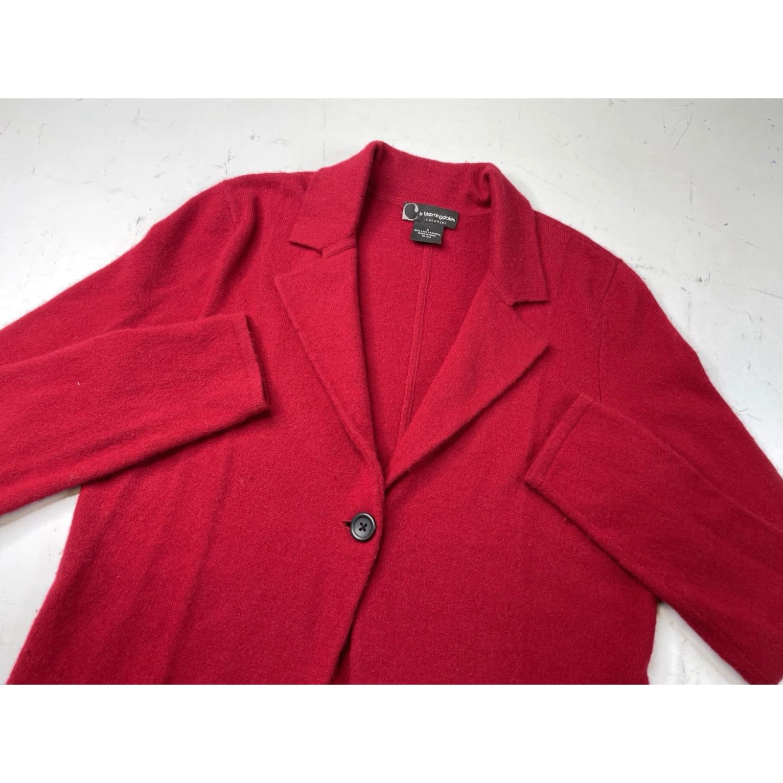 Bloomingdale's C by Bloomingdales Sweater Women Medium Red Cashmere Cardigan Blazer Jacket Size M / US 6-8 / IT 42-44 - 2 Thumbnail