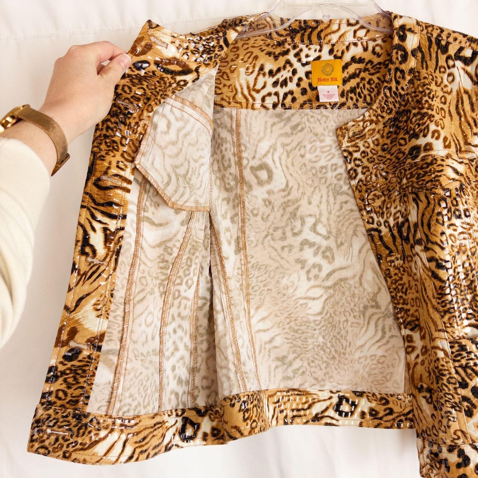 Other Ruby Road Brown Cheetah Print Jacket Womens 6 Small Size M / US 6-8 / IT 42-44 - 8 Thumbnail